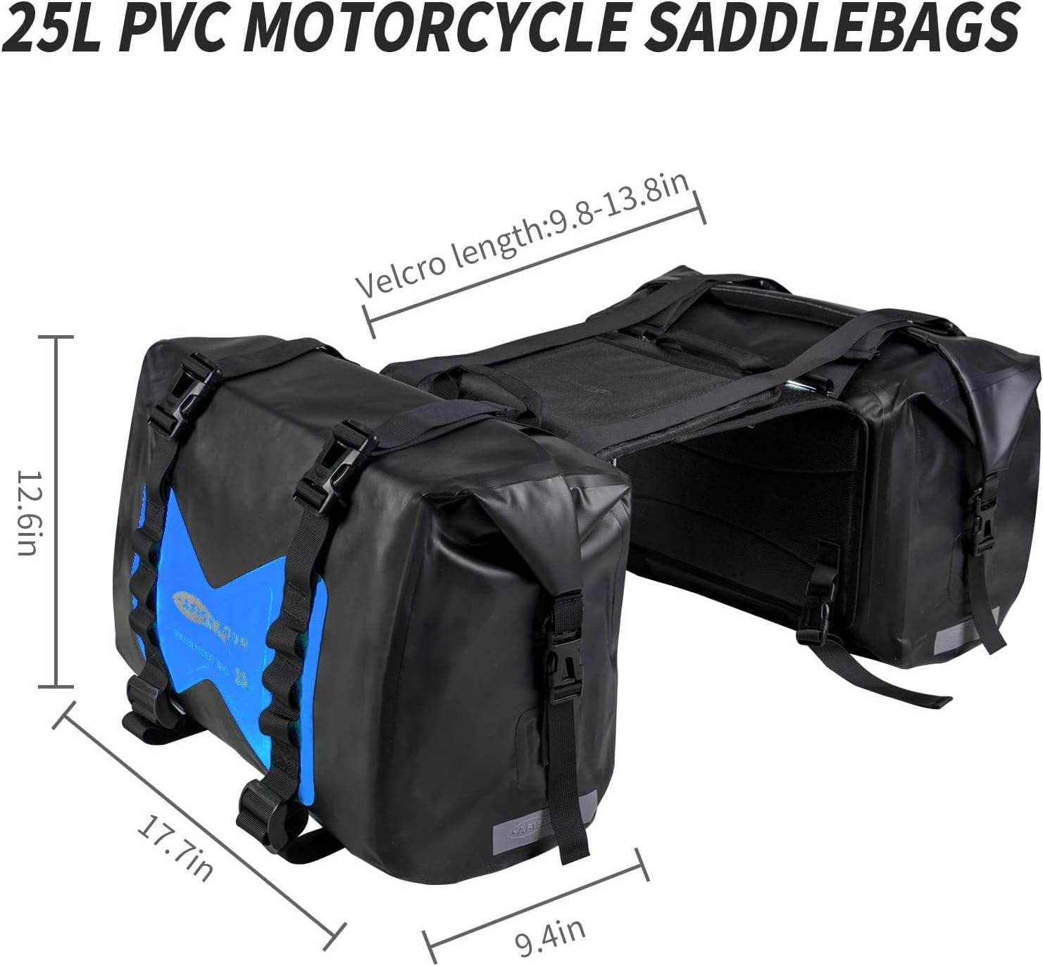 AFISHTOUR Waterproof Motorcycle Saddlebags - 50L Motorcycle Luggage Bags for Motorbike Travel - Motorcycle Panniers Bags - Detachable Bag for Scooter, Honda, Suzuki, Yamaha (Blue, 2 Pack) image number 6