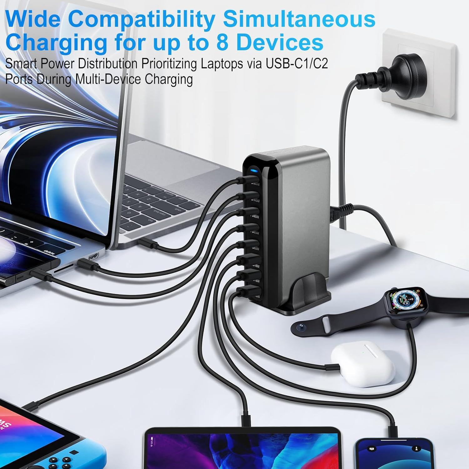 600W USB C Charger, 140W Gan Charger, 8-Port 100W/65W Fast Charging Station Compatible with Macbook Pro 16, Laptop, Ipad, Iphone 16 Pro Max/15, Samsung Galaxy S24/S23, Steam Deck and More image number 6