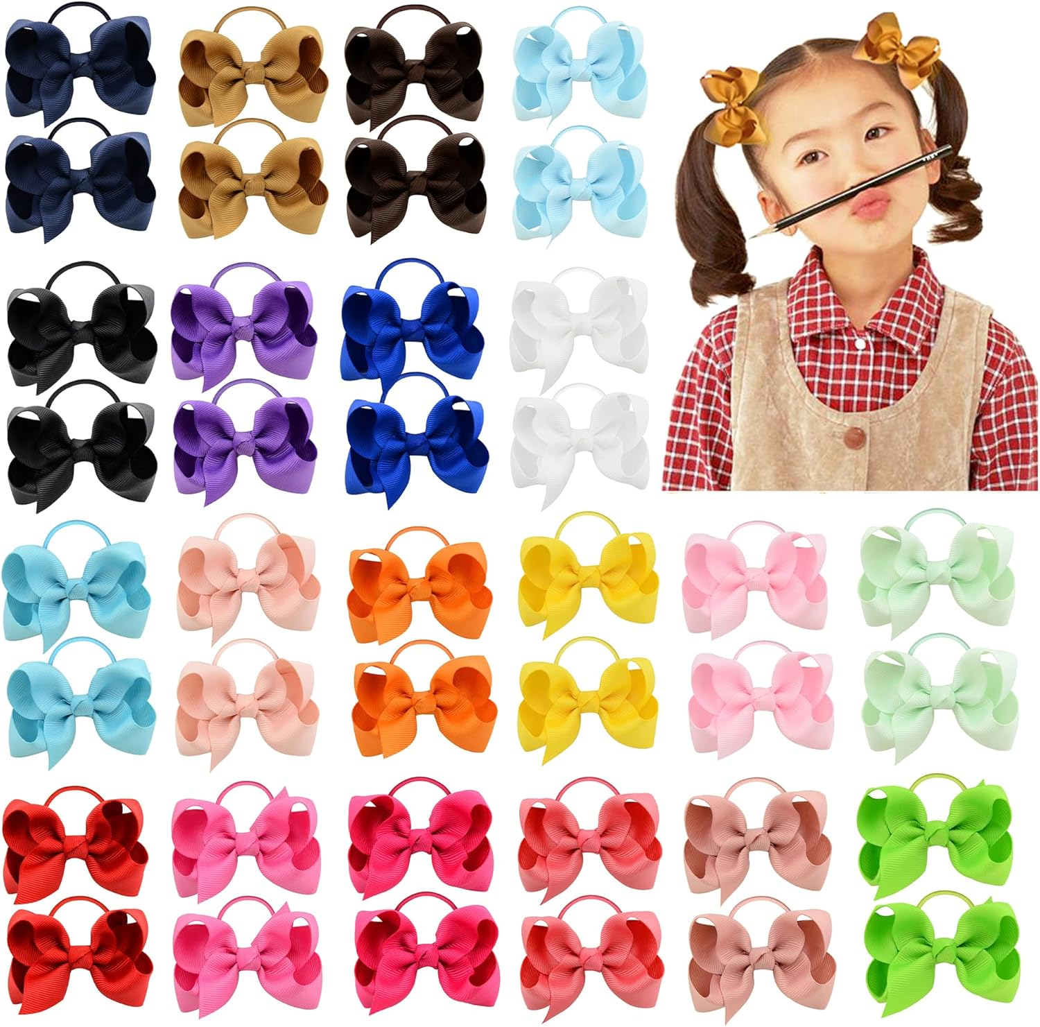 JOVALA 40PCS Baby Hair Ties with Bows for Toddler,3.54 Inch Tiny Hair Bows with Elastic Loop Ponytail Ties Pony Tail Holder Hair Bands Accessories for Infants Toddlers Baby Girls Kids image number 2