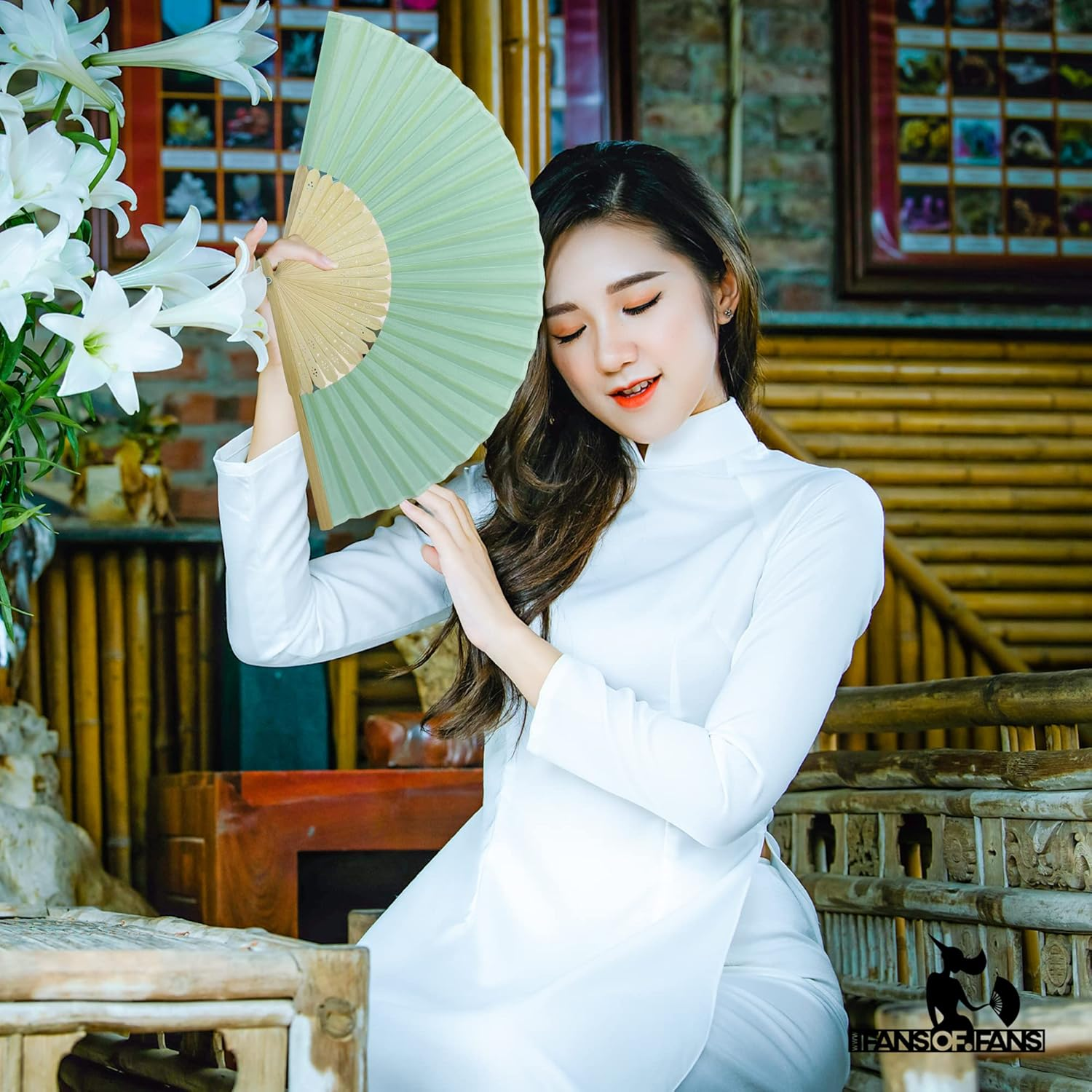 FANSOF.FANS Pack of 10 Fabric Handheld Fan with a Tassel Grade a Bamboo Ribs Party Wedding Favour (Light Turquoise)