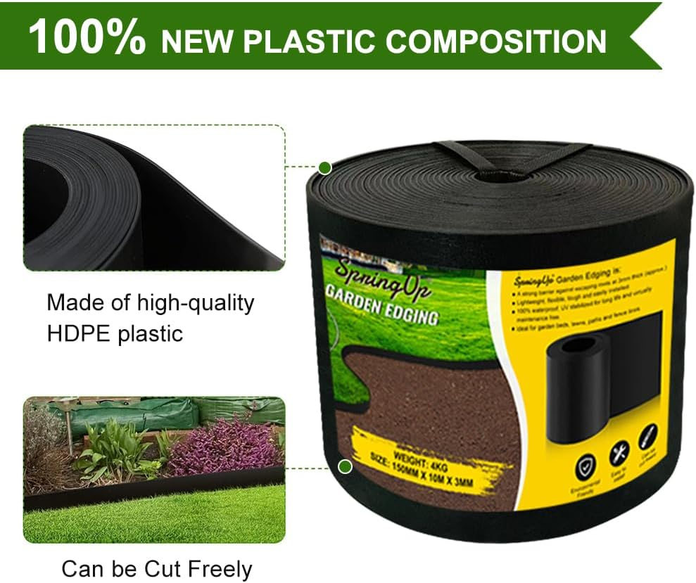 Poly Garden Edging, 15Cm * 10M No Dig Flexible Plastics Landscape Fabric, Edging & Fencing Decorative Landscape Border, 3Mm Width (Green) image number 4