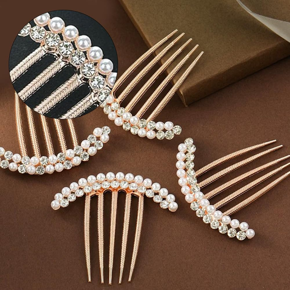 TSUOUKL Pack of 2 Vintage Bridal Hair Combs with Pearls and Crystals - Silver Comb for Weddings, Chignon and Everyday Use (Hair Accessory Set Women) image number 6
