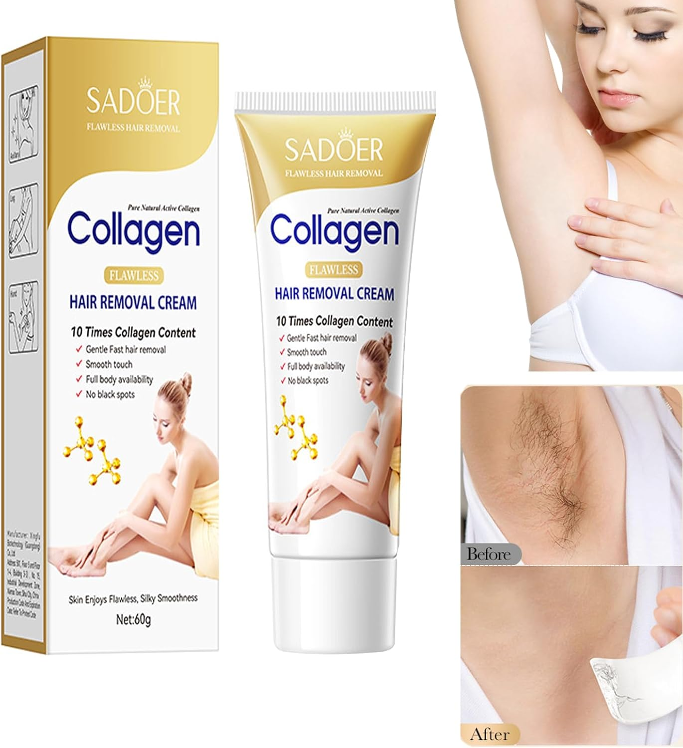 Hair Removal Cream for Women & Men &ndash; Painless Depilatory Cream for Private Areas Underarms Bikini Face & Body Sensitive Skin Formula with Flawless Smooth Skin image number 4
