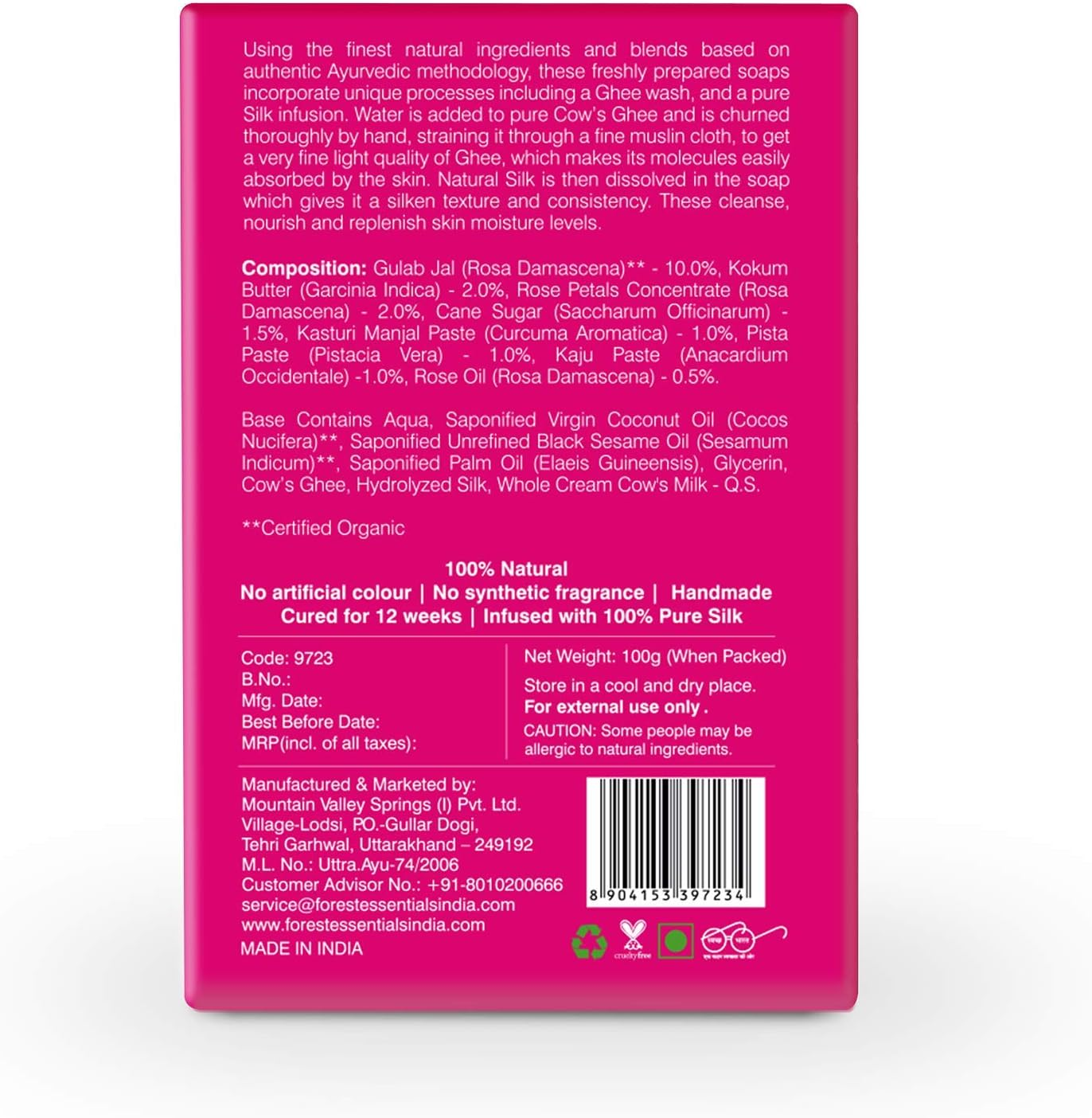 Forest Essentials Hydrating Silk Soap Gulab Jal 100G