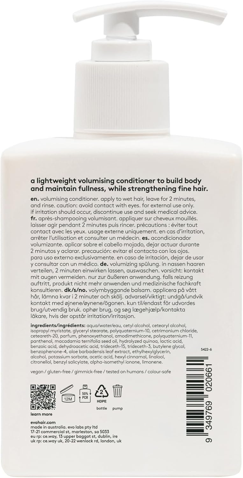 Evo Gluttony Volumising Shampoo & Conditioner - for All Types of Hair - Adds Lift, Body Shine, Strength & Elasticity - 10.1 Fl Oz image number 2
