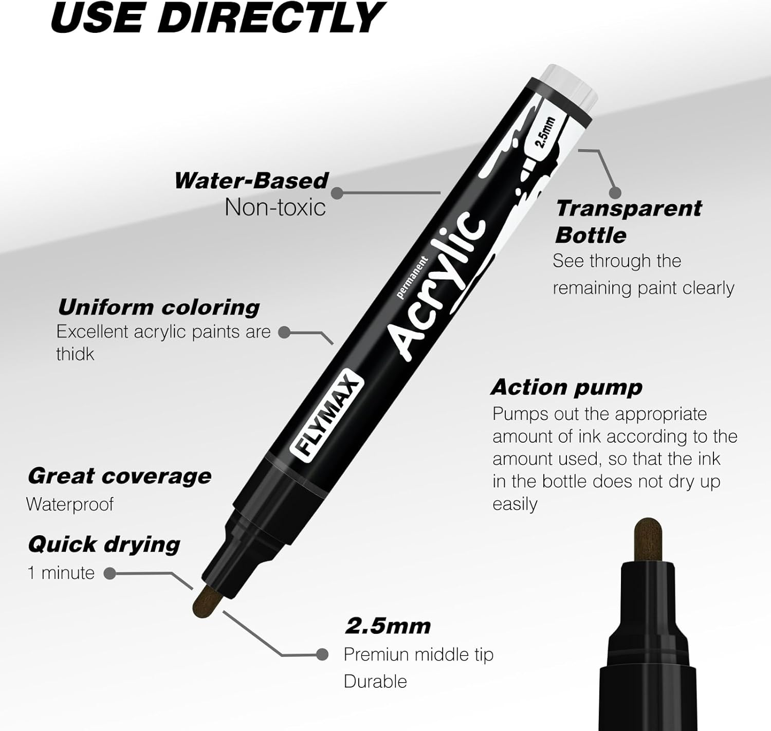 Red Marker Paint Pens 2.5Mm- Permanent Marker Pens Red Acrylic Paint Water-Based Medium Tip Waterproof Quick-Drying (3 in 1Pack) - Brown image number 7