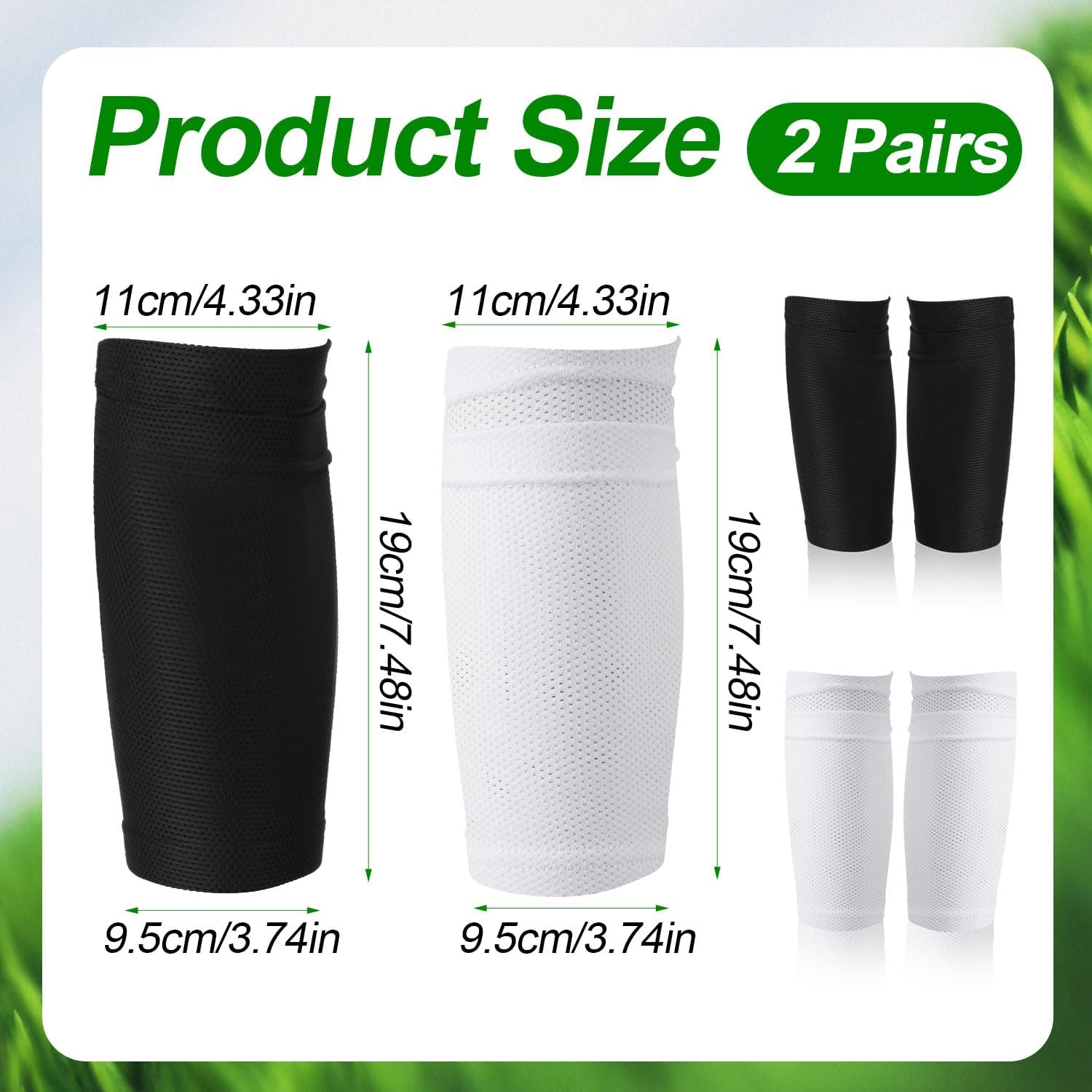 2 Pair Shin Pads Socks, Breathable Football Shin Pads Holders Soccer Shin Guard Socks Soccer Sock Sleeves Soft Calf Sleeves for Kids Adults Beginners (Black & White) image number 2