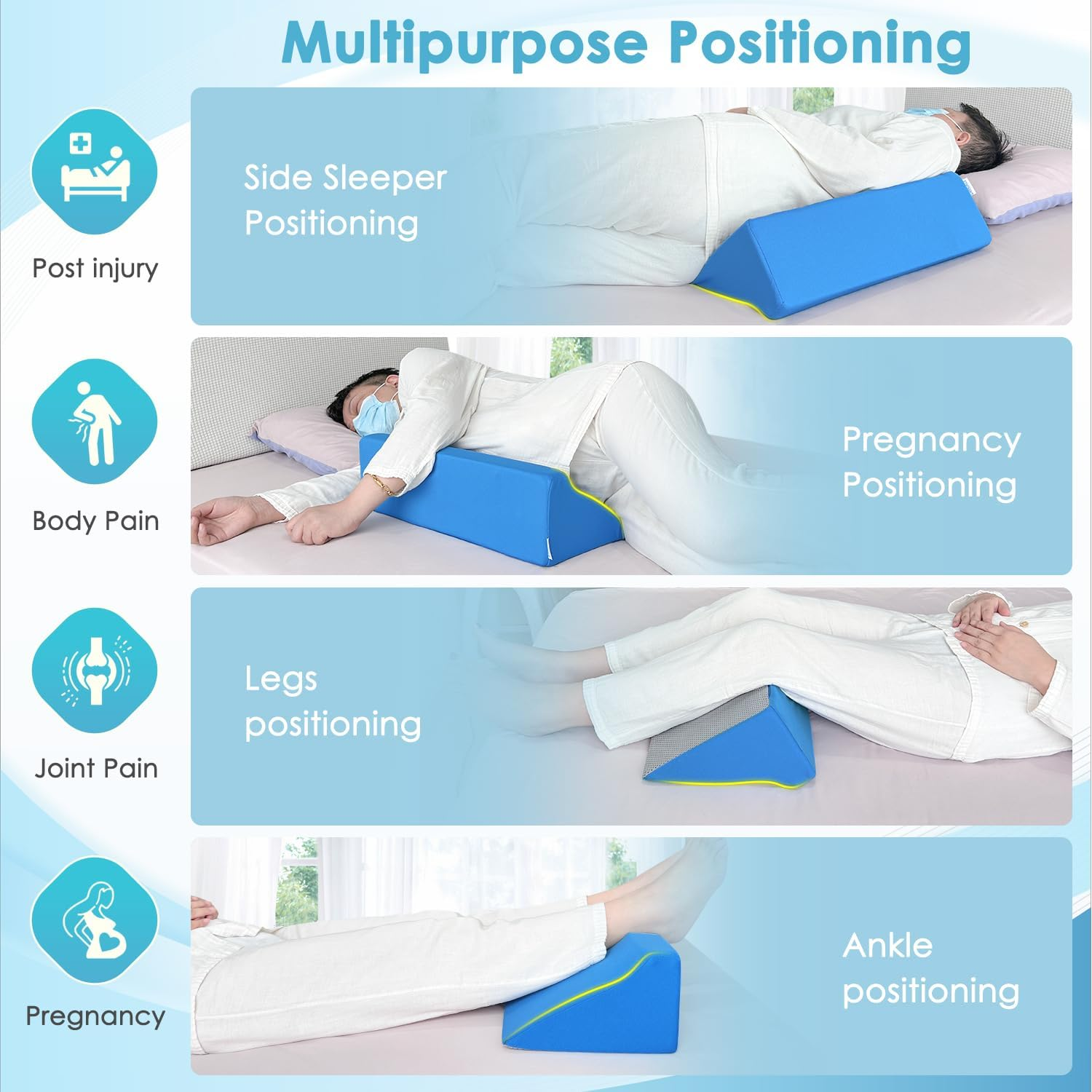 NEPPT Wedge Pillow Body Position Wedges Back Positioning Elevation Pillow Case Pregnancy Bedroom Eevated Body Alignment Ankle Support Pillow Leg Bolster (Blue) image number 2