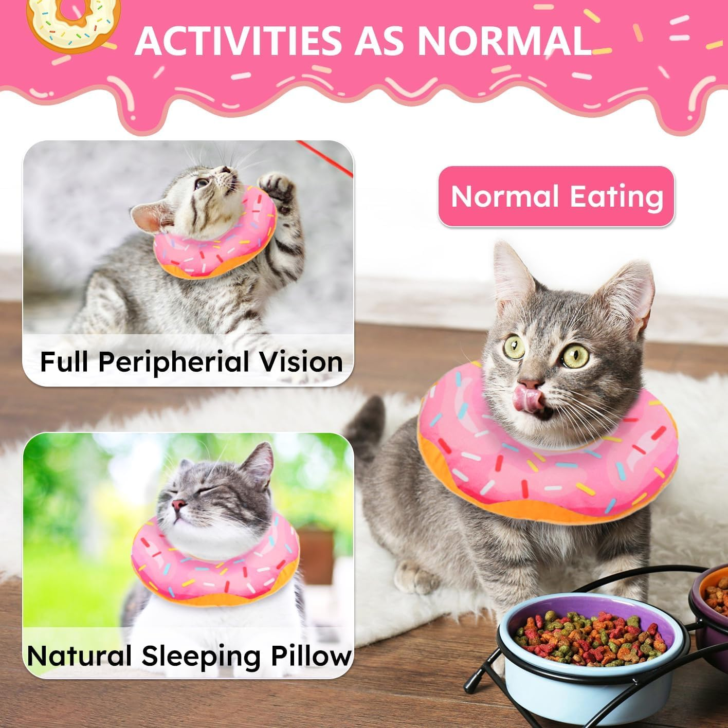 Slowton Cat Cone Collar Soft - Adjustable Cat Recovery Collar Donut Style Recovery Collars, anti Licking Wounds Cute Comfortable Lightweight Neck Elizabethan for Cats Puppy Kittens after Surgery image number 4