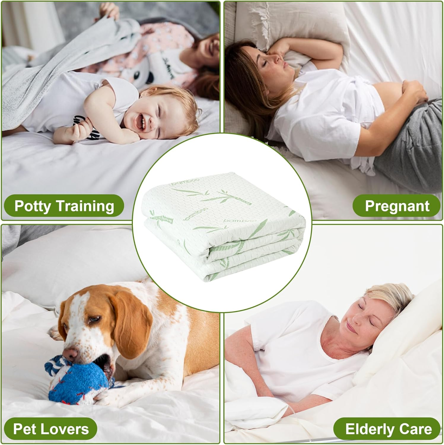 Bamboo Jacquard Mattress Protector &ndash; Soft & Cooling Mattress Toper &ndash; Waterproof Mattress Protector &ndash; Deep Pocket, Noiseless & Durable Protection for Mattress &ndash; Smooth & Secure Fit image number 1