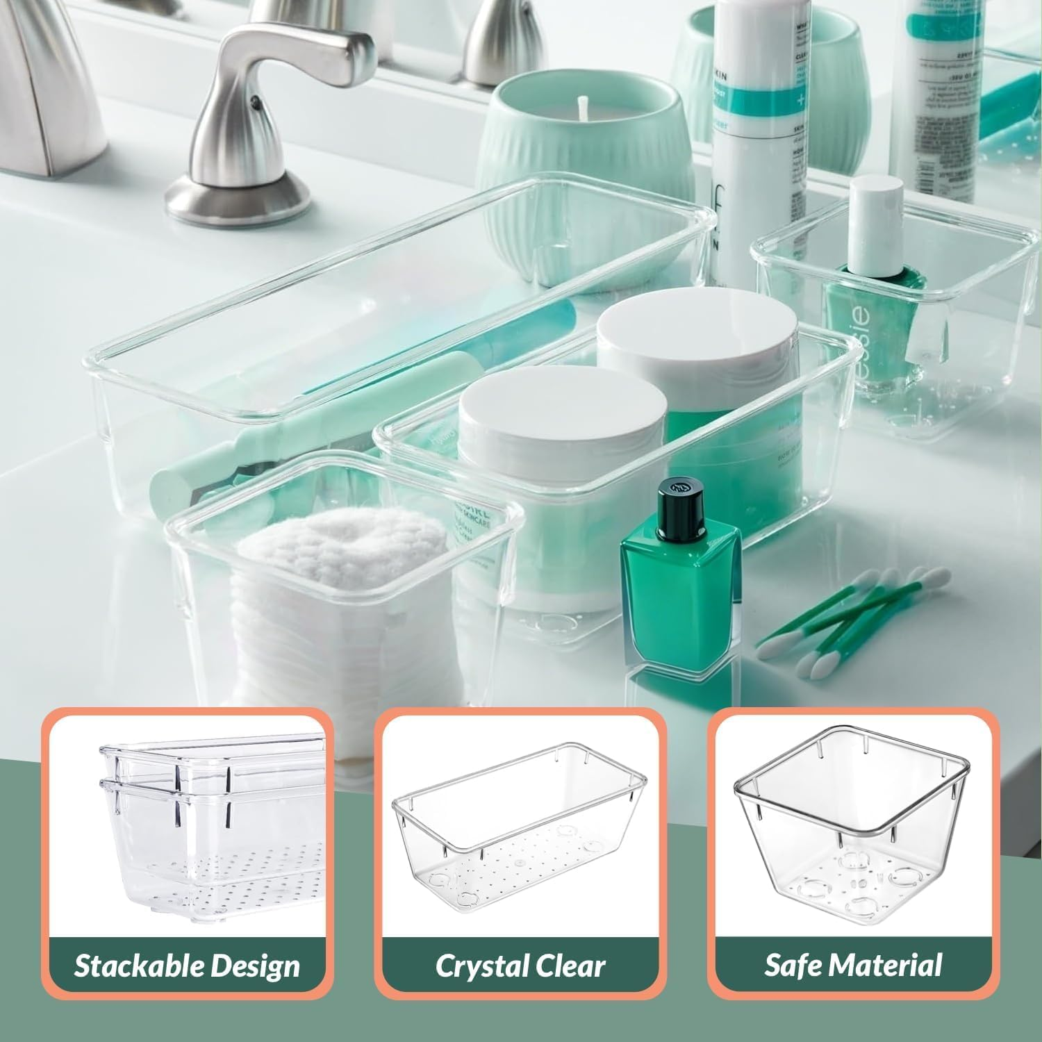 28Pcs Drawer Organisers Set, 4 Sizes Clear Plastic Drawer Organizer & Vanity Organiser for Makeup & Jewelry Storage, Kitchen Utensils & Gadgets, Desk Supplies, Bathroom & Bedroom Organisation image number 2