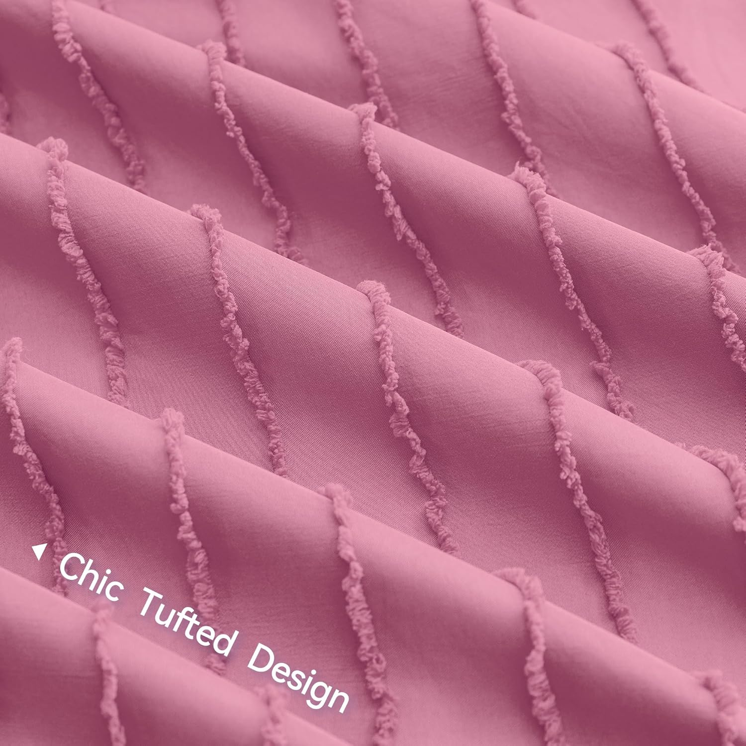 JELLYMONI Barbie Pink Duvet Cover Queen Size - 3PCS Microfiber Tufted Duvet Cover Set, Boho Striped Tufted Textured Duvet Cover with Corner Ties & Zipper Closure image number 5