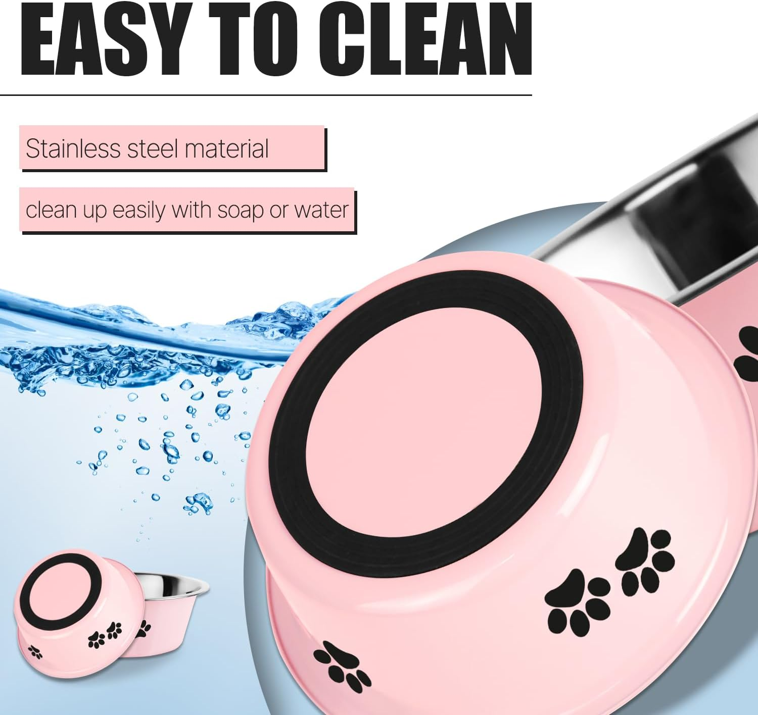 Stainless Steel Dog Bowls, Nonslip Rubber Bottom No Spill Proof Skid Metal Insulated Dog Bowls for Large Medium Small Breed Dogs (Pink, 3.6 Cups/29 OZ) image number 6