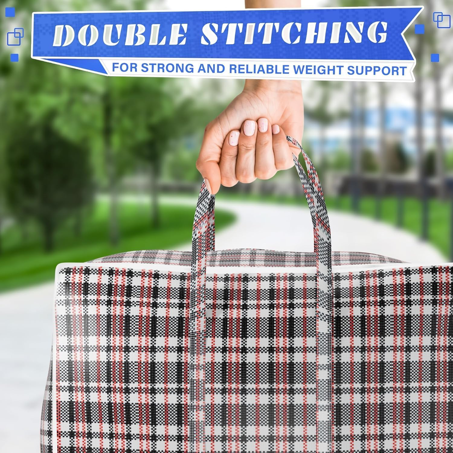 4Pcs Extra Large Laundry Bag with Handles,31.5 X 23.6 X 9.8 Inch Durable Moving Bags with Zippers,Checkered Travel Bags Reusable Organizer Bag for Storage of Clothes Bedding Duvets,Moving House image number 1