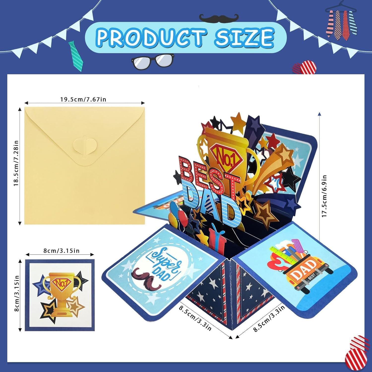 Fathers Day Greeting Card,Pop up Card 3D &ldquo;Best Dad&rdquo;, Gift Birthday, Surprise Effect Birthday Card, Father'S Day, Thank You Cards with Envelopes image number 3