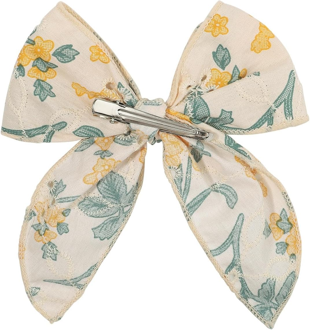 Pack of 9 Girls Hair Bows Cotton Linen Alligator Hair Clips or Little Girls Toddlers Kids Neutral Handmade Hair Accessories