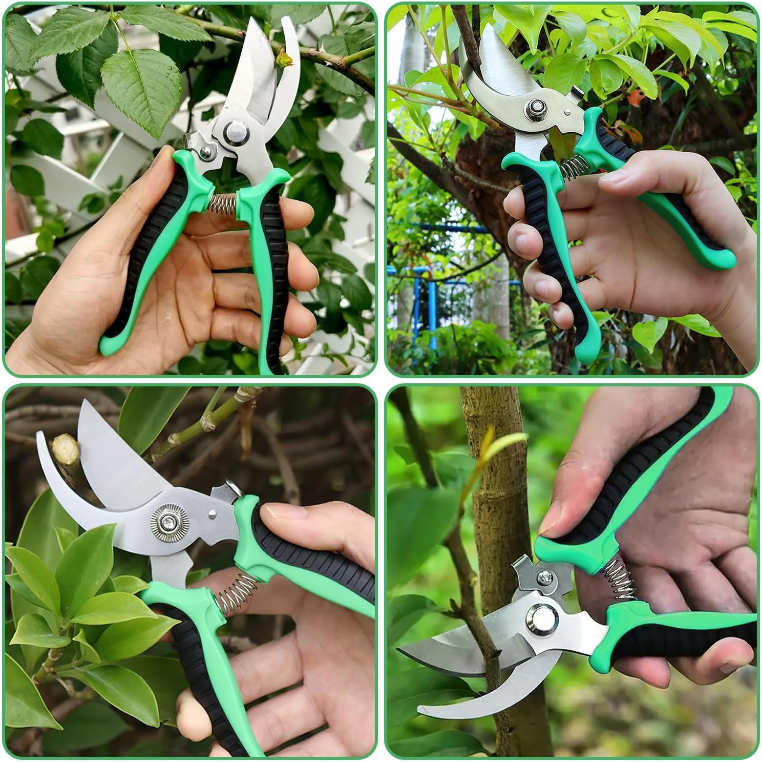 Pruning Shears Steel Blade Garden Shears with Safety Lock, Ergonomic Handles for Tree Trimming, Branch Cutting, Hedges & Plants (Green, 19Cm/7.5") image number 2
