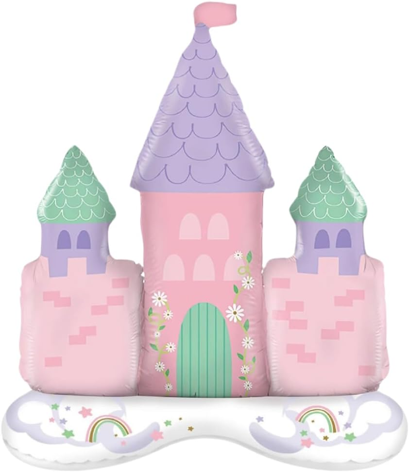 Princess Castle Standing Foil Balloon, Large Format Foil Balloon Birthday Decoration, Castle Balloons Party Decoration Children'S Birthday for Boys Girls and Adults (Pink)