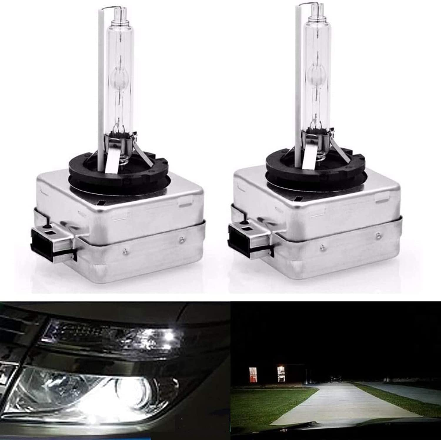 D1S 8000K Xenon HID Headlights Bulb 35W 12V Car Headlamp Replacement Bulbs for Low High Beam (D1S-Steel Bracket, 8000K)