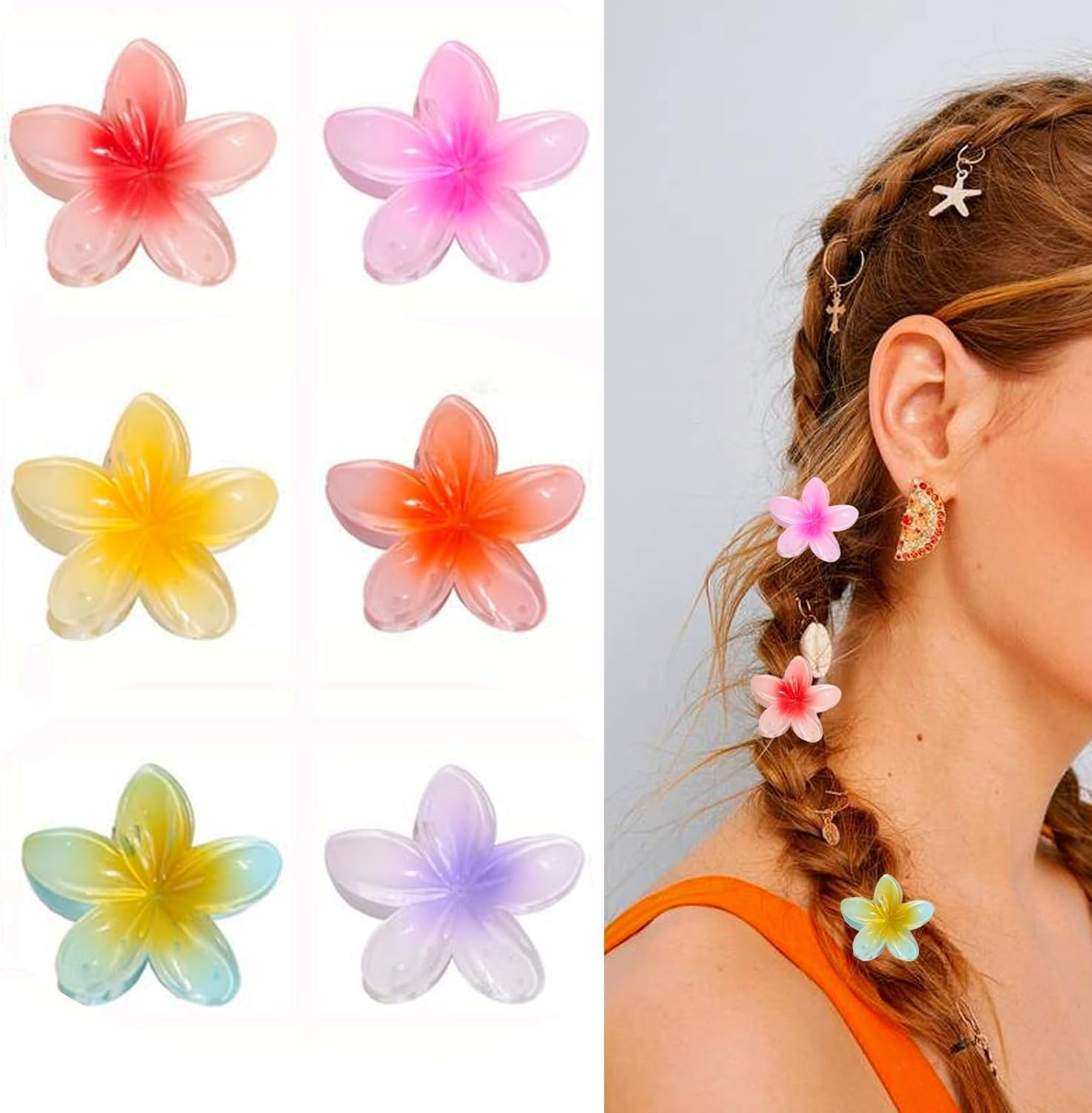 Pack of 6 Flower Hair Clips, Plastic Flower Hair Clips, Cute Hair Clip Flower, Colourful Flower Hair Clip, Flower Hair Clip, for Strong Hold, Women, Girls, Gifts image number 5