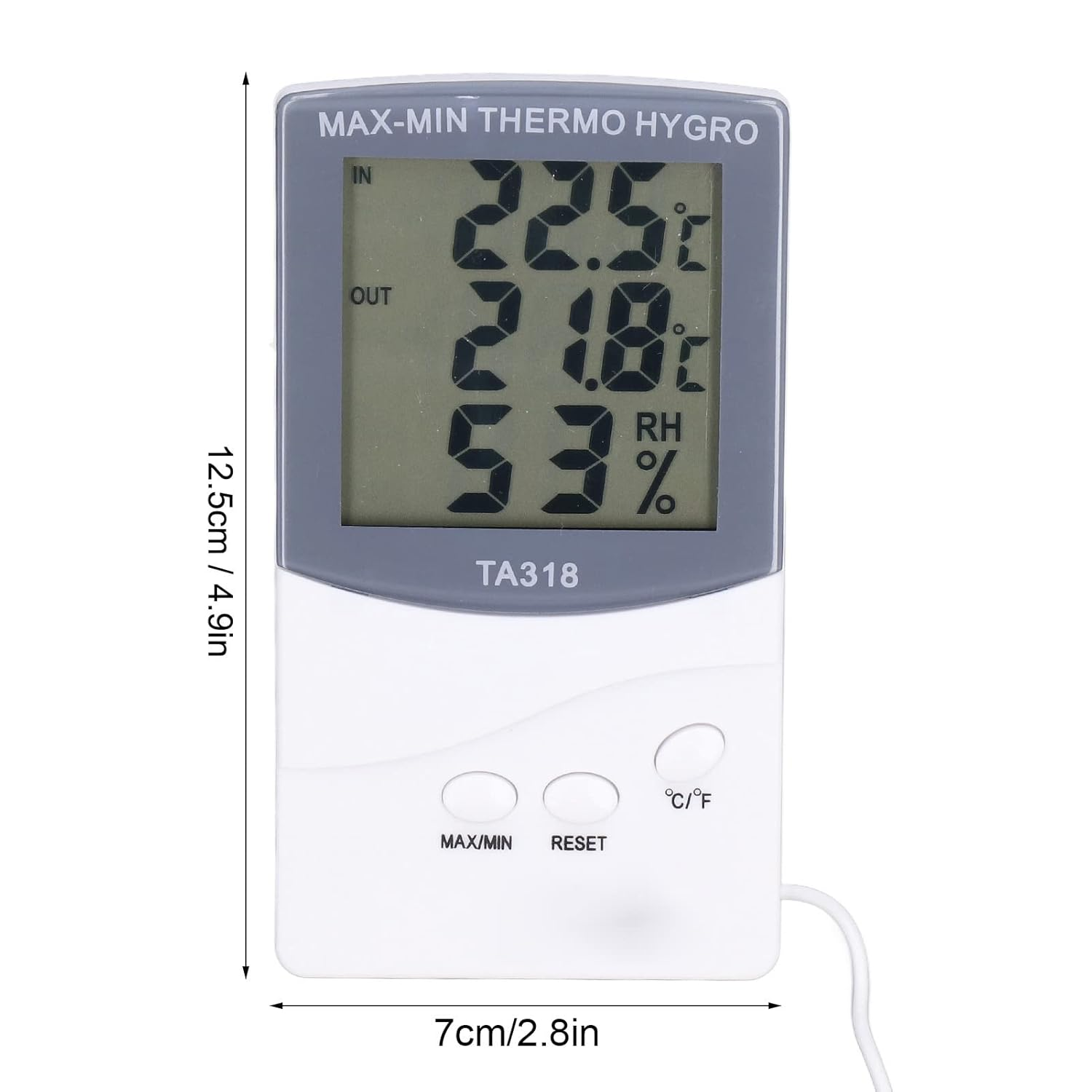 Indoor Outdoor Digital Thermometer Large Screen Temperature Humidity Meter for Home Wall Table Modern Probe Cable ABS Material