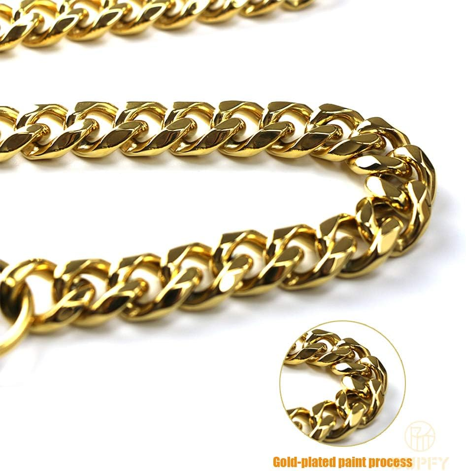 Gold Chain Leash for Large Dogs Metal Chew Proof 19 Mm Heavy Duty Fully Welded Stainless Steel Pet Leash Chain with Leather Padded Handle image number 4