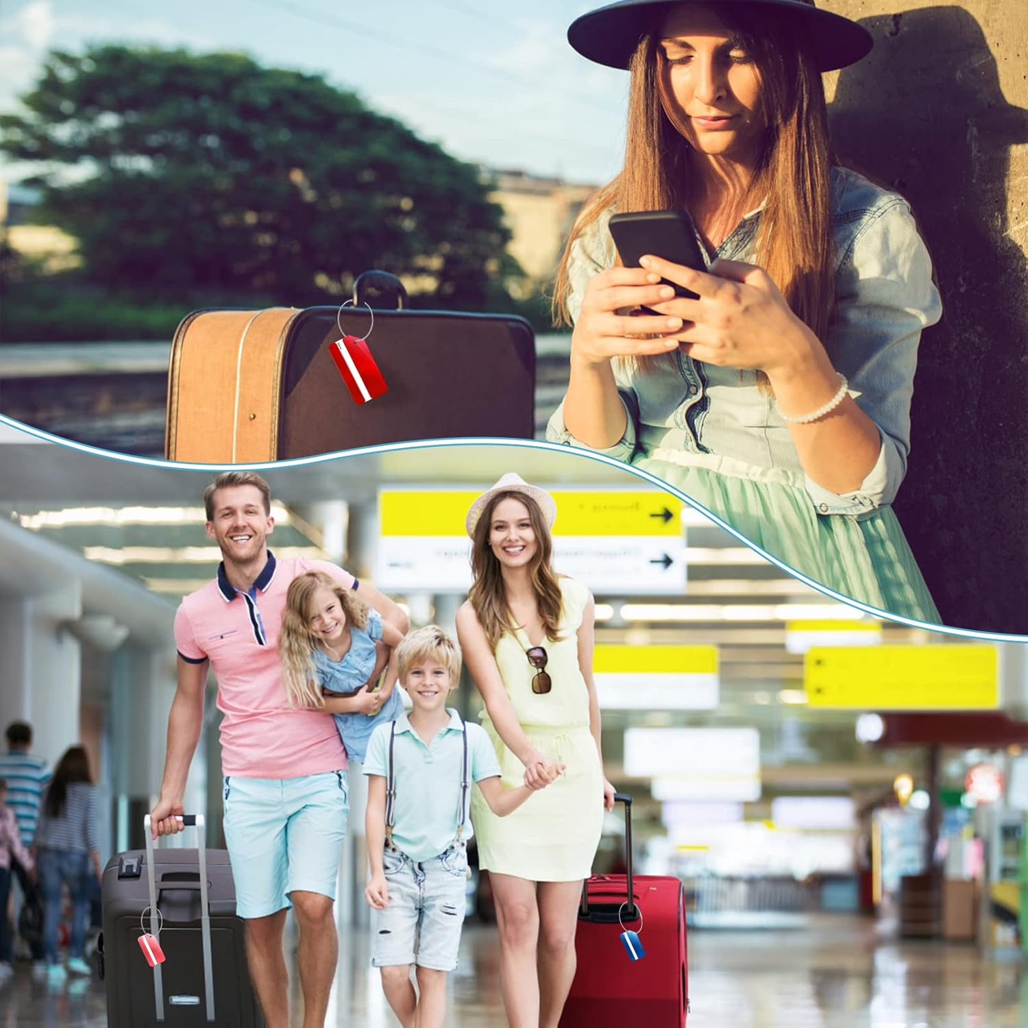 Luggage Tags for Suitcases, 6 Pack Aluminum Tags with Stainless Steel Loops and Privacy Protection ID Card, Colorful Travel Accessories for Suitcases Bags Baggage