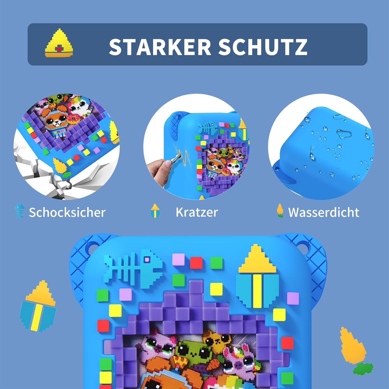 Protective Case for Bitzee Interactive Toy Digital Pet, MOWYEOK Protective Case with Food Print, Compatible with Accessories of the Bitzee Interactive Toy Digital Pet, with Lanyard (Blue) image number 1