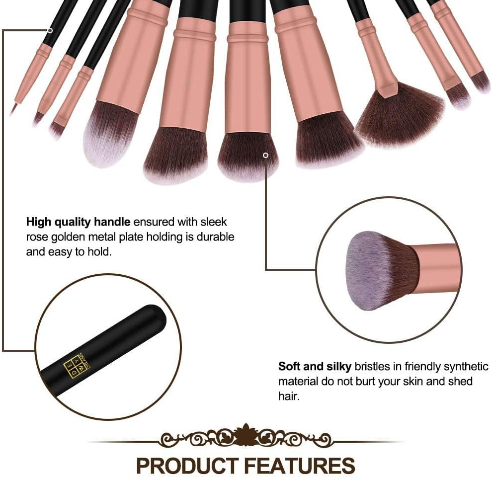 DEWYDREAMS Makeup Brush Set 18 Pcs Premium Synthetic Foundation Powder Concealers Eye Shadows Blush Makeup Brushes with Black Case image number 3