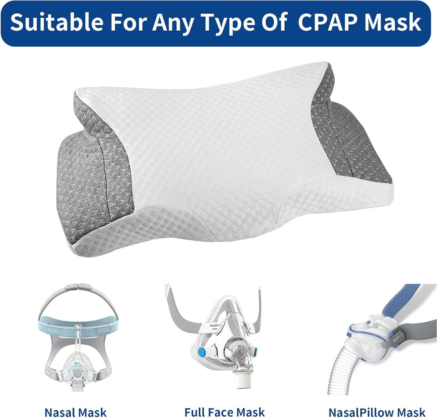 CPAP Pillow for All CPAP Mask Users to Reduce Air Leaks，Masks Pressure & Hose Tangles，Memory Foam Pillow for CPAP Side, Stomach, Back Sleepers to Neck Pain Relief and Make You Sleep Easier image number 4