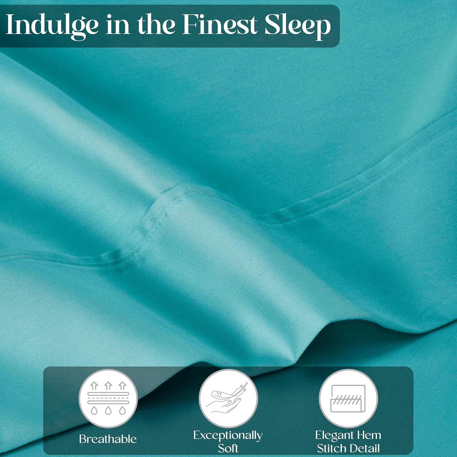 Superior 1500 Thread Count Cotton Rich Sheet Set, Heavyweight Daily Bedding, Modern Decor, Includes 1 Elastic Deep Pocket Fitted Bedsheet, 1 Flat Sheet, 2 Pillowcases, Queen, Teal - Light Blue image number 3