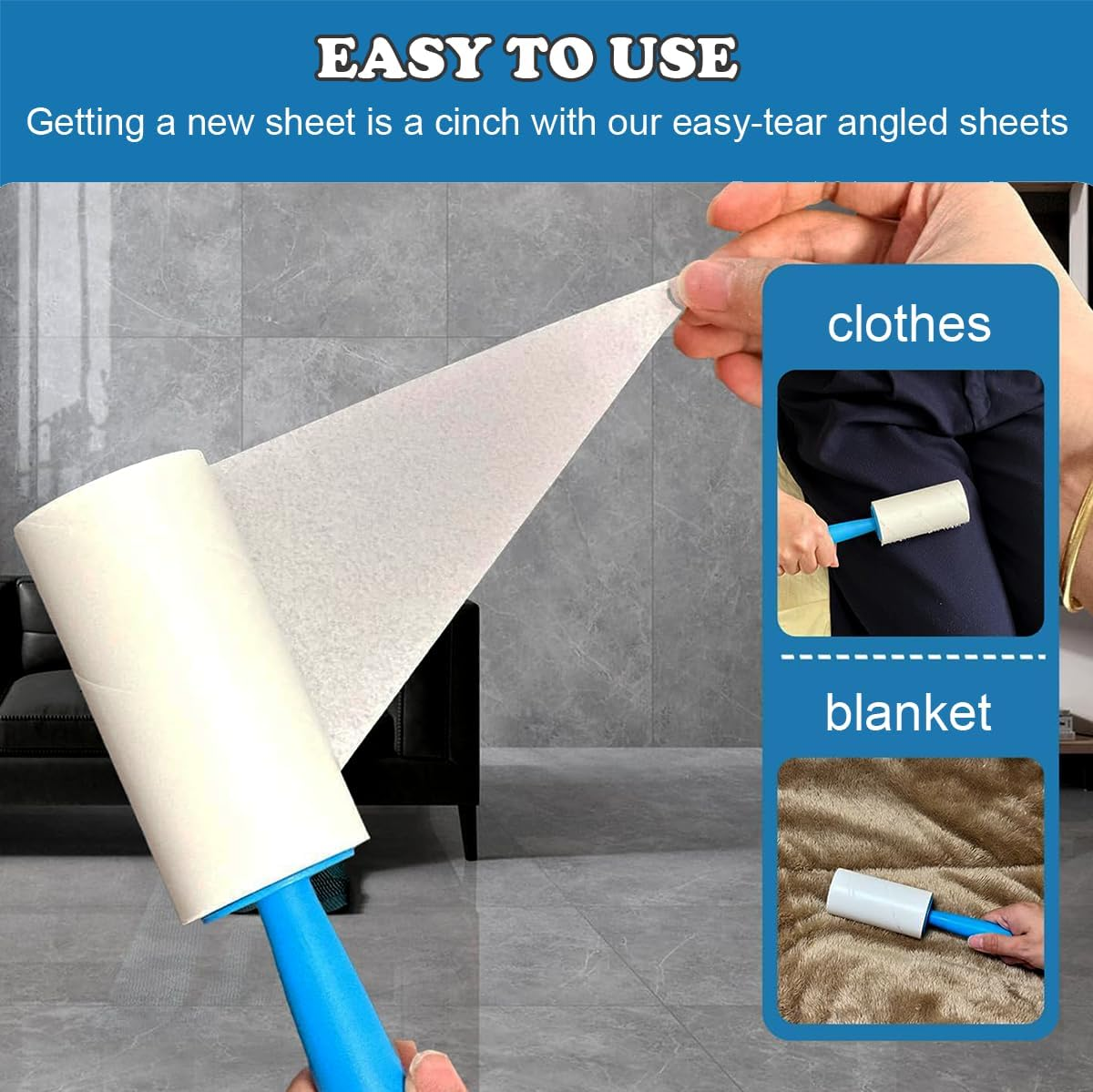 Lint Roller,Extra Sticky Roller 720 Sheets,Lint Remover for Clothes,Couch,Furniture,Carpet,Portable Cat Dog Hair Remover for Travel,Office,Car,2 Handles and 6 Refills image number 1