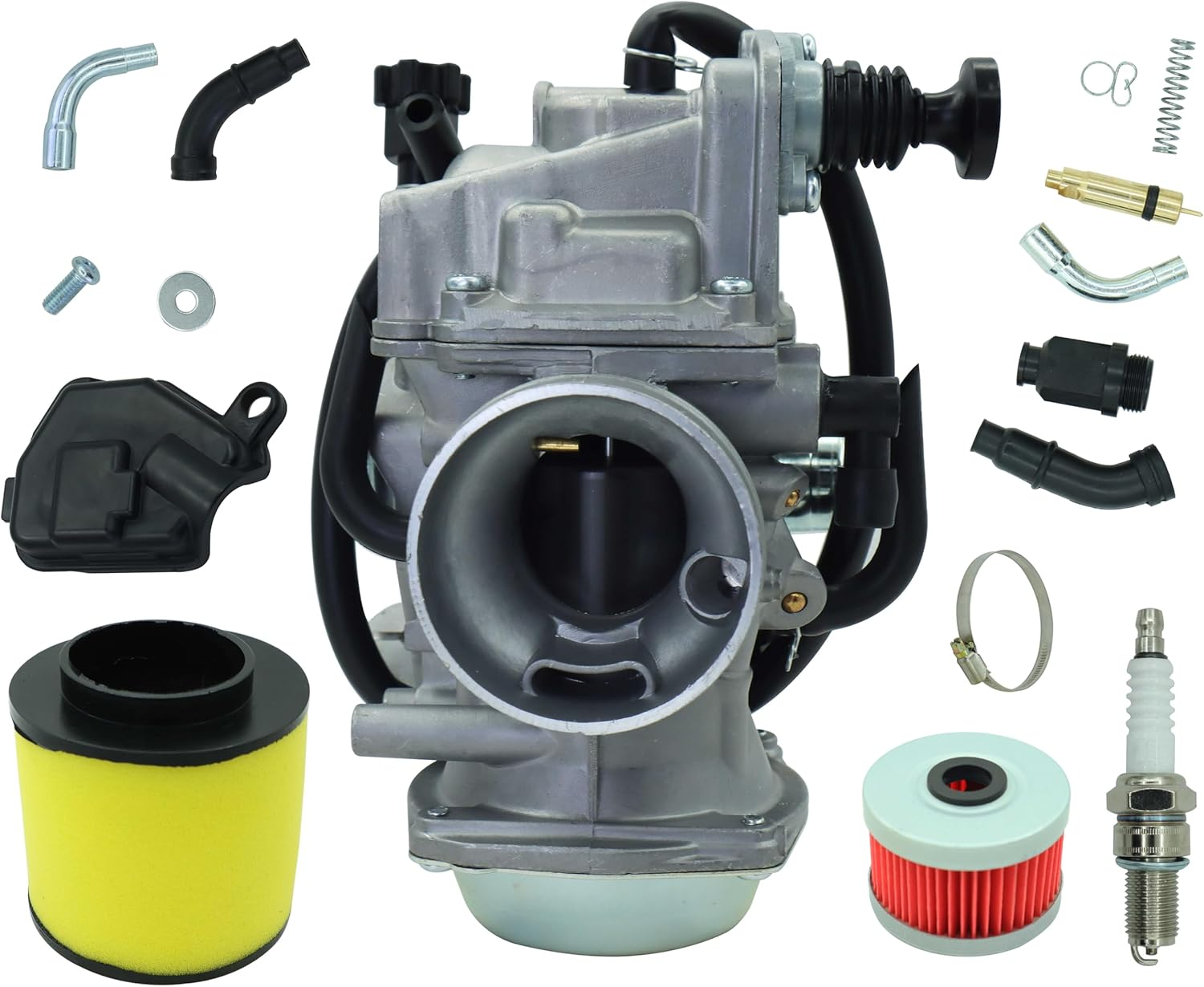 TRX300 Carburetor for Honda 300 TRX300FW Fourtrax Carb ATV 1988-2000 with Parts Air Filter& Oil Filter Spark Plug Choke Cable Valve Plunger Kit image number 5