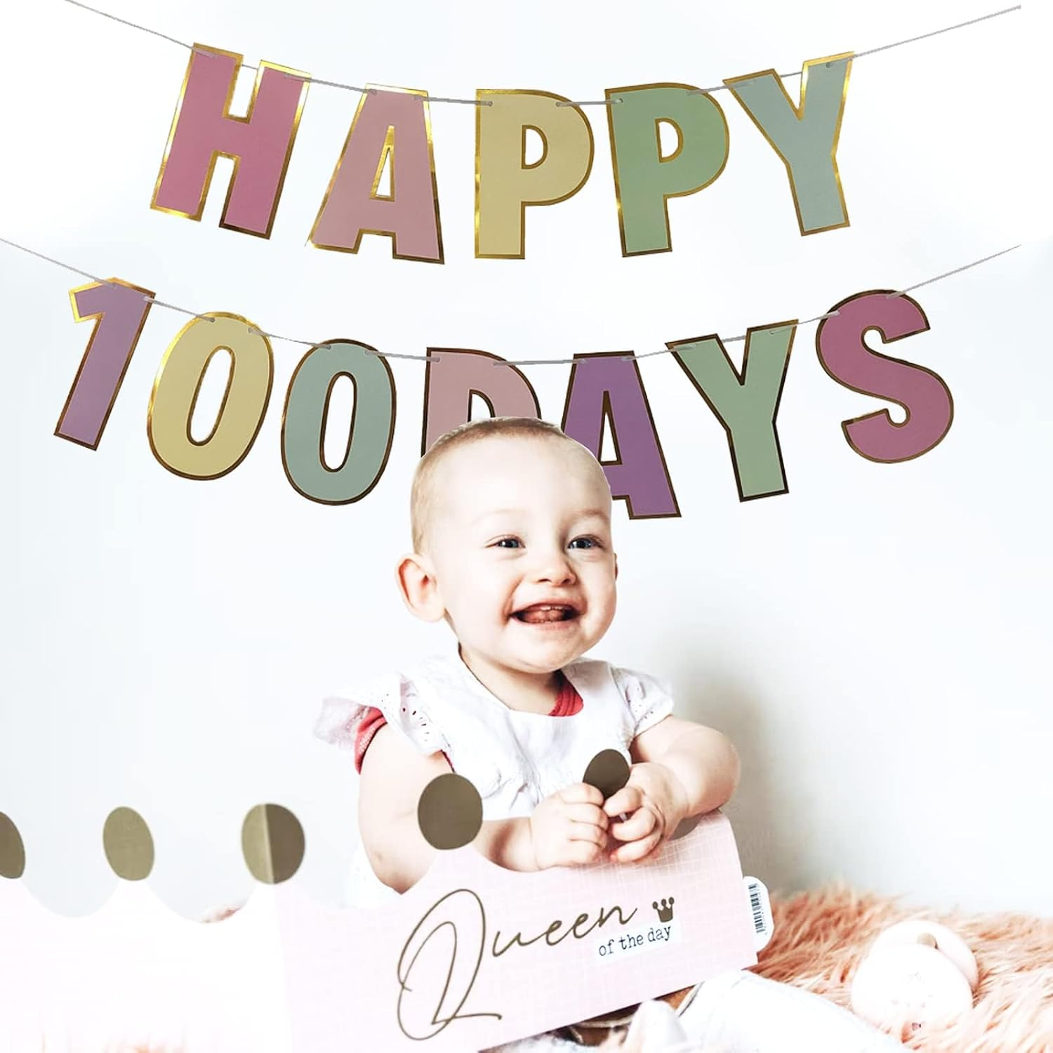 Happy 100 Days Banner Celebration 100 Day of School Banner Happy 100 Birthday Days Decor Wedding Celebration Party 100 Days Theme Party Decoration Colorful Letters Banner for Baby (Macaron 100 Day)