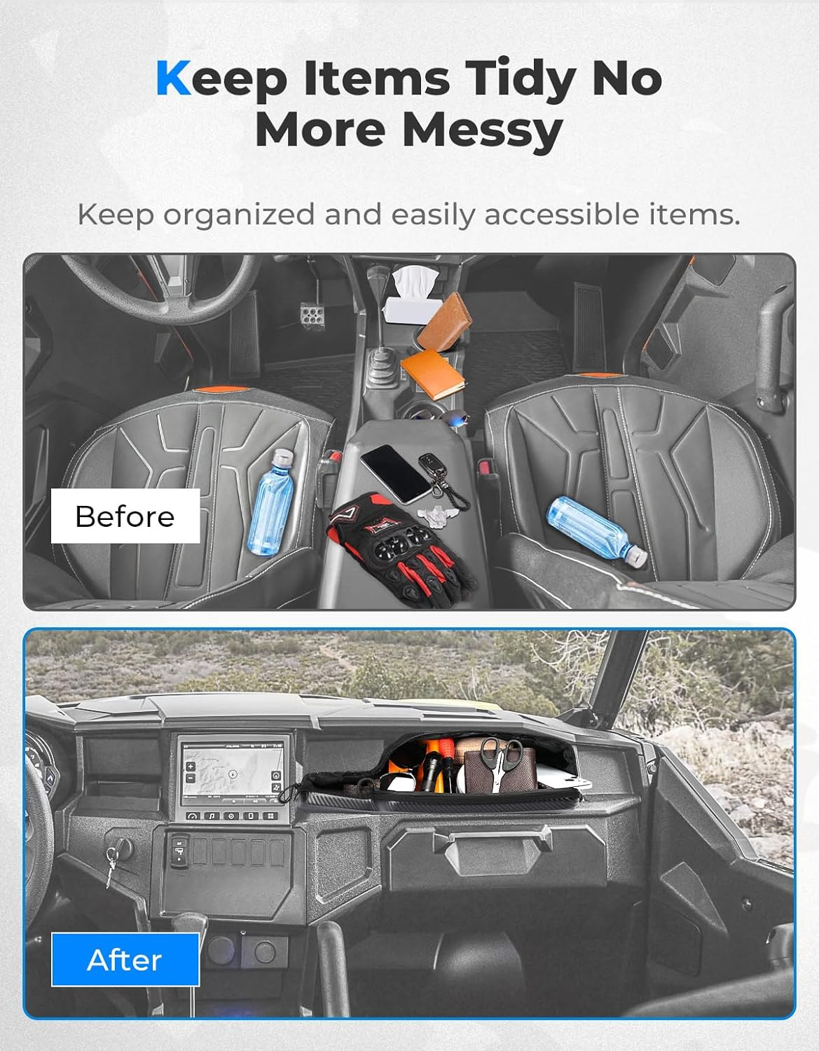 KEMIMOTO UTV Storage Bag UTV Dashboard Storage Bag Compatible with Polaris General 1000/4 1000 / XP 1000 / XP 4 1000 2016-2023 Waterproof Zipper Easy to Install image number 3