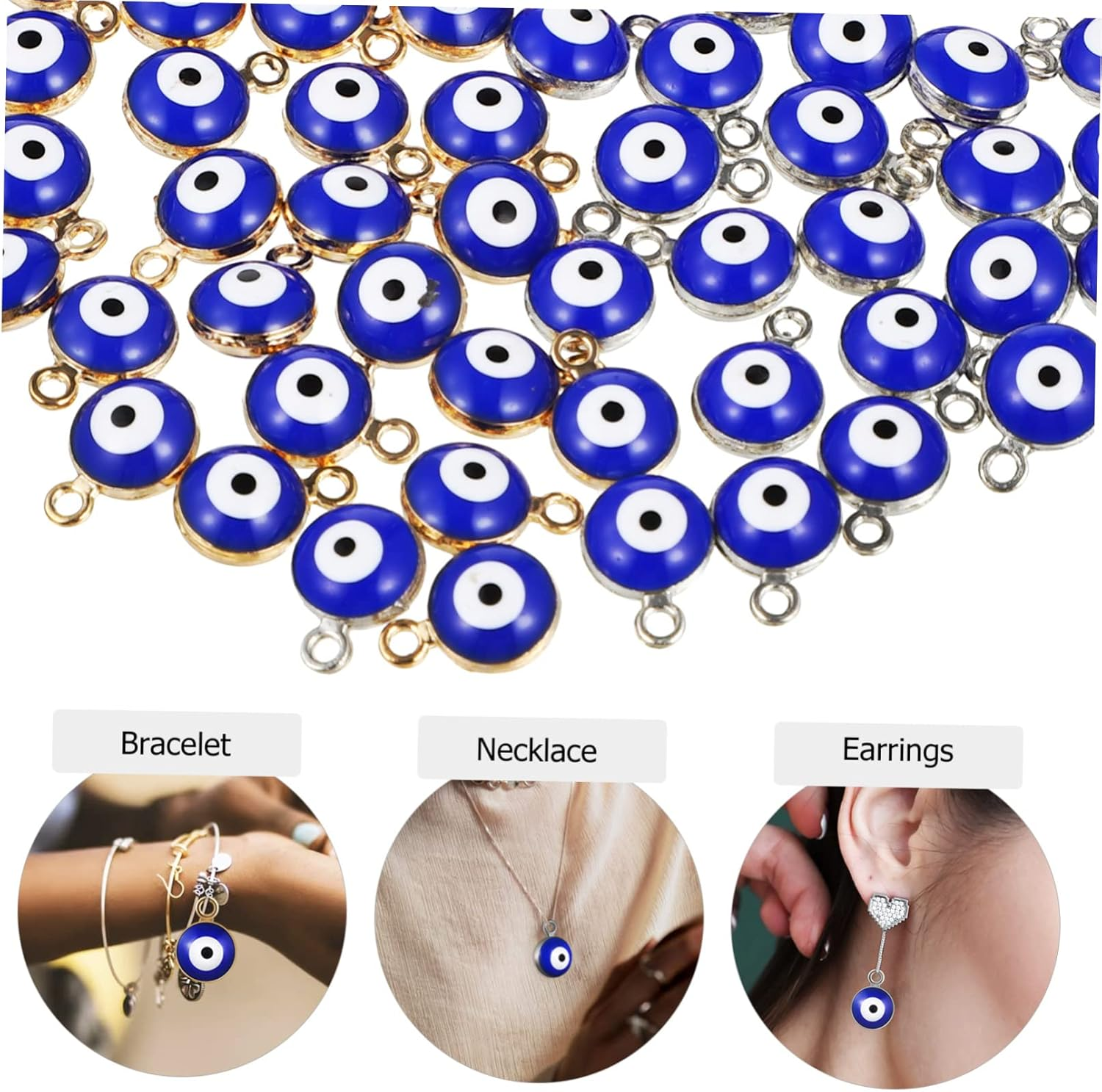 60Pcs Blue Evil Eye Beads Charms for DIY Jewelry Making Handmade Resin Pendants for Bracelets Necklaces Crafts Decoration image number 6
