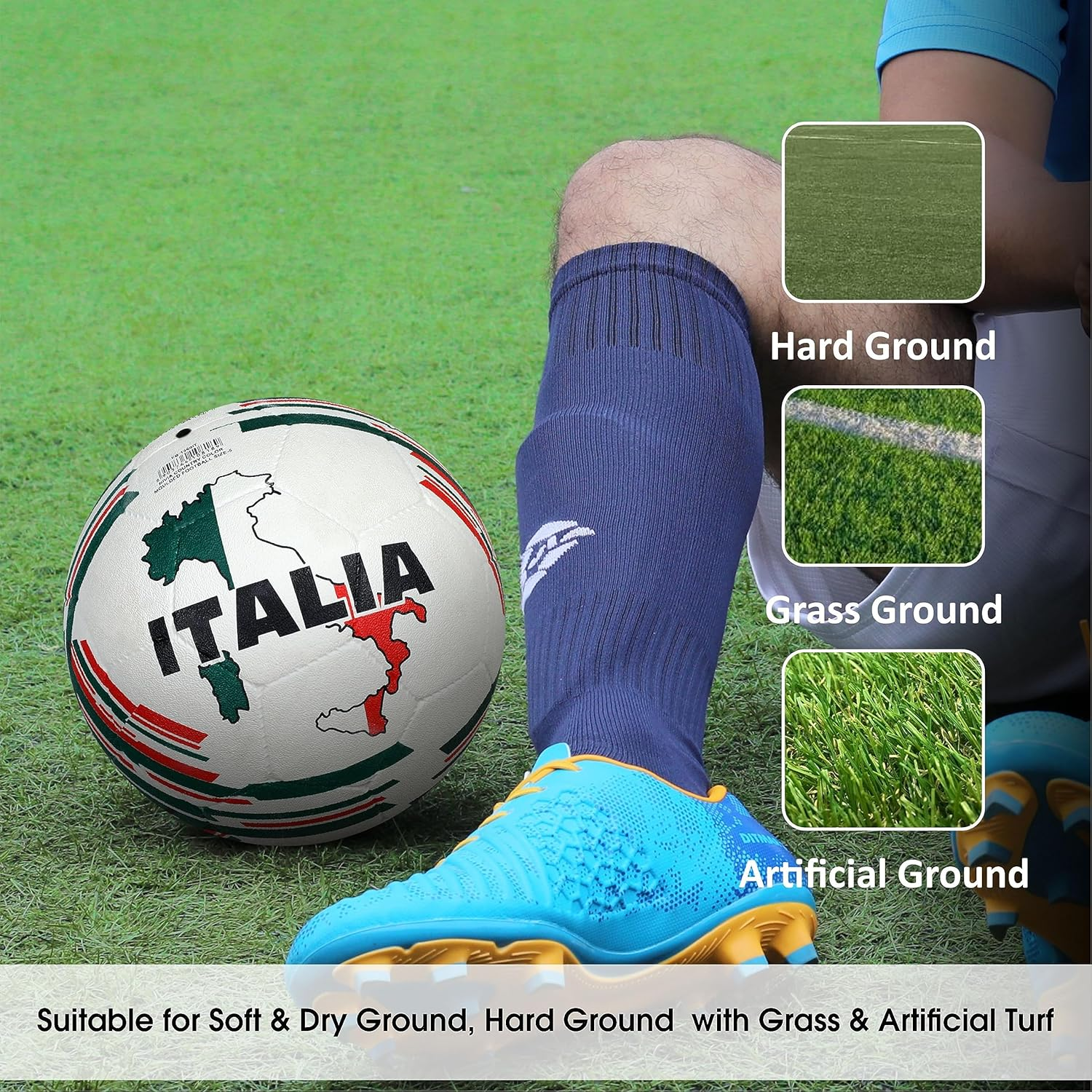 Nivia Country Colour Italy Football (Multicolour, Size 5) | Machine Stitched | Rubberized Moulded | 12 Panel | Waterproof | Soccer Ball image number 5