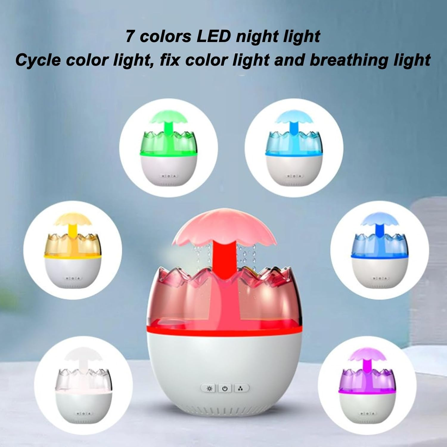 Water Drip Air Humidifier, 450Ml White Noise Colorful Night Light 5H Timing Scent Air Machine, Eggshell Adjustable Rainfall Aromatherapy Diffuser for Bedroom image number 5