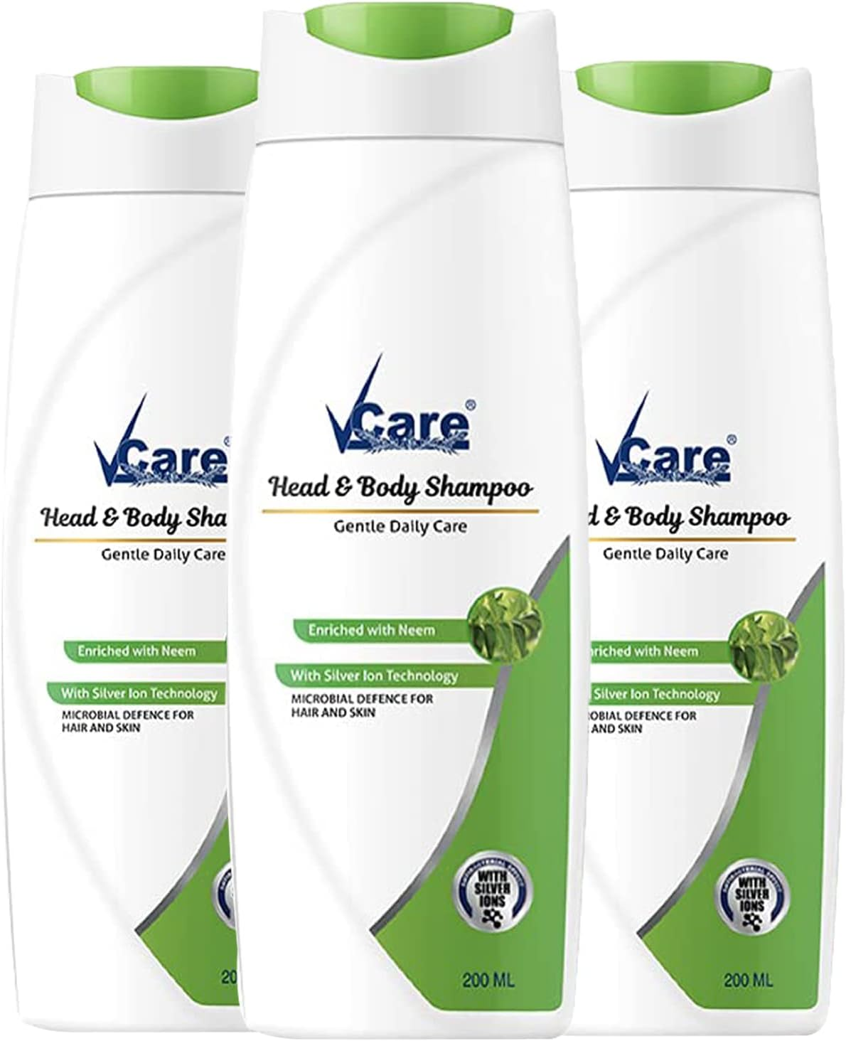Vcare Head & Body Shampoo for Hair & Skin, 200 Ml, (Pack of 3), Enriched with Neem and Silver Iron Technology image number 1