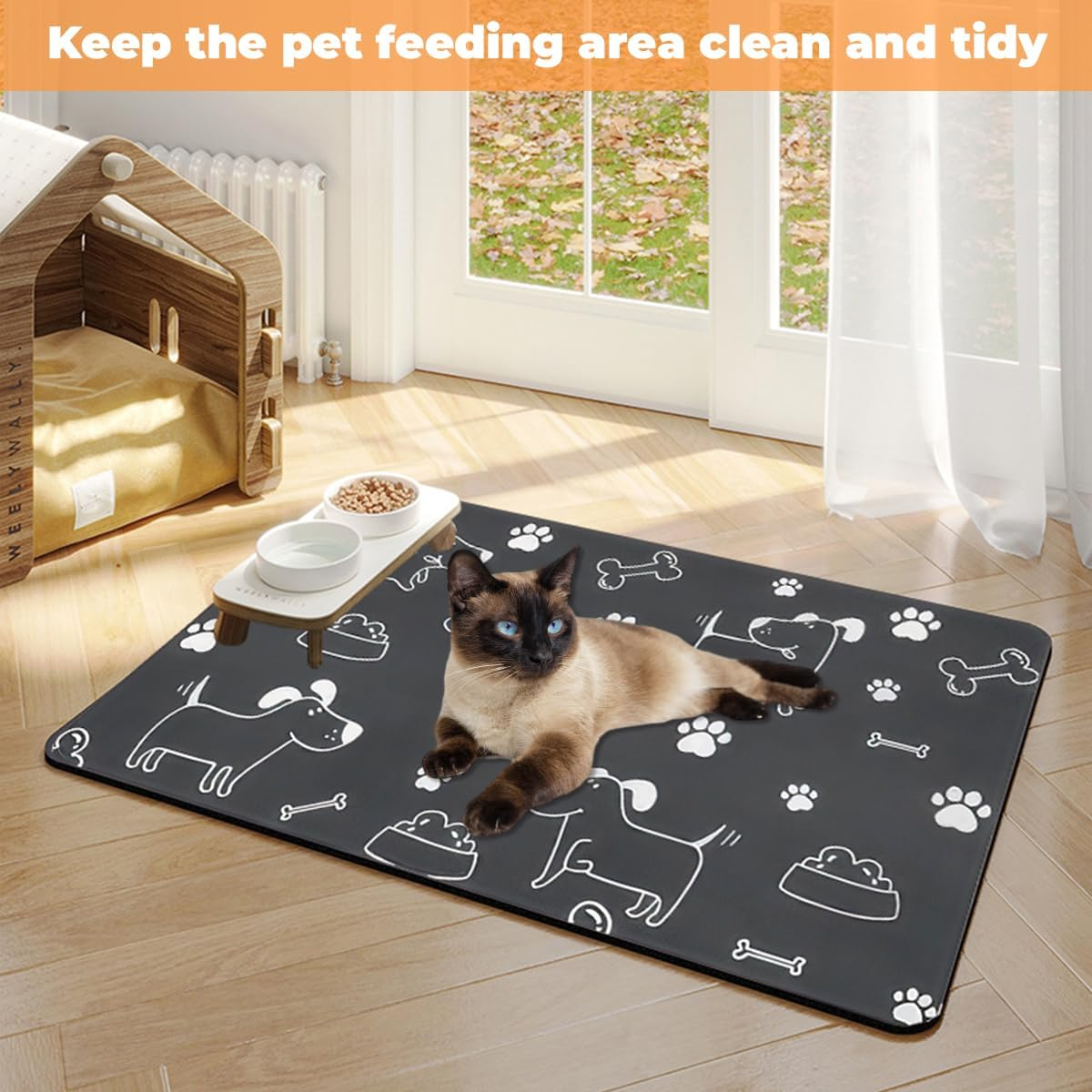 Cat Food Mat, 30 X 50 Cm, Non-Slip Feeding Bowl Mat for Pets, Absorbent Quick-Drying Feeding Mats, Non-Slip Dog Bowl Mat, for Cats and Dogs Mat, Cat Bowl image number 3