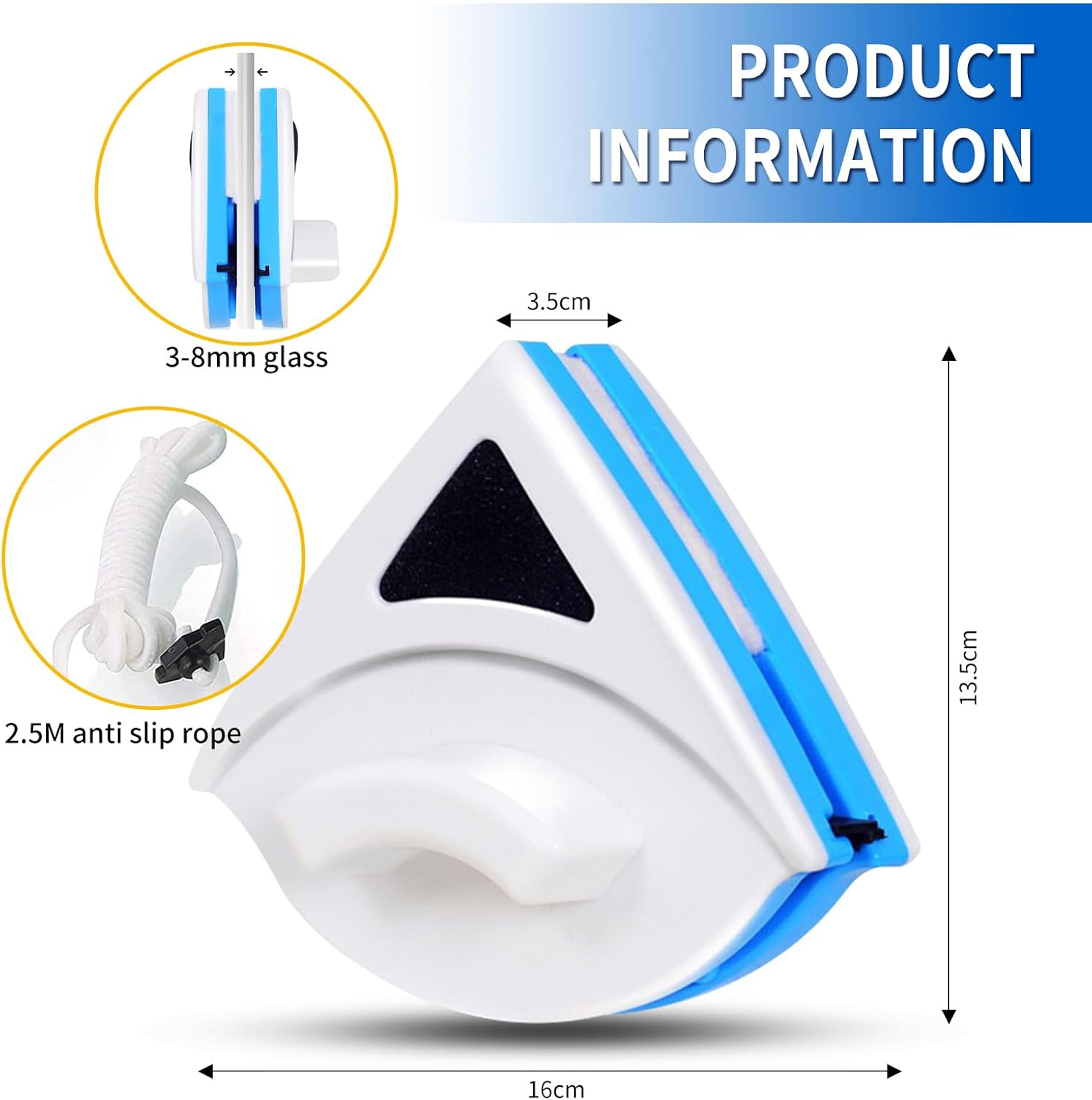 Double-Sided Magnetic Window Wiper for 3-8Mm Thickness Single-Sided Glass Window Wiper for Home High Rise image number 1