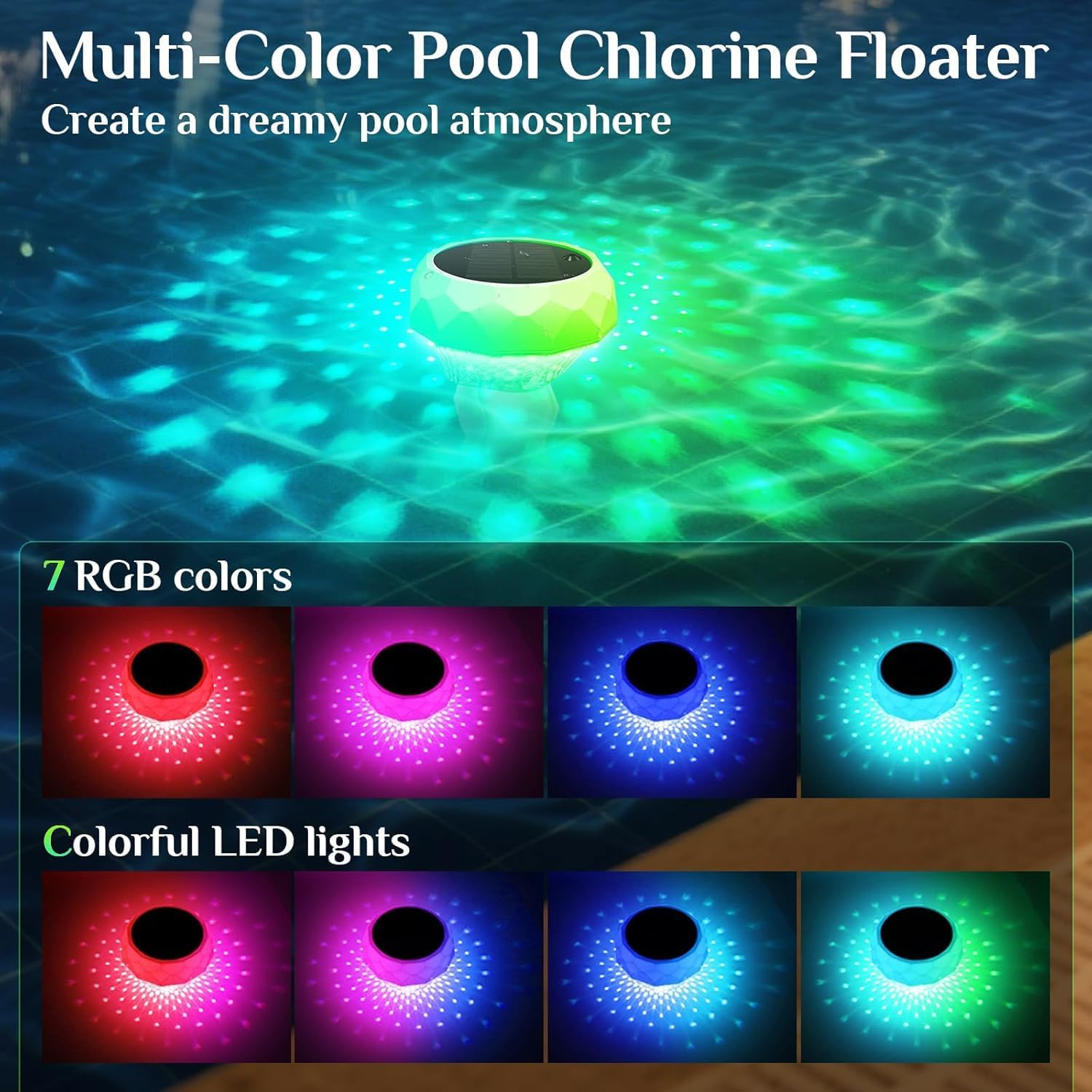 Solar Rechargeable Floating Pool Lights - IP68 Underwater Remote Control LED with Colorful Light Show & Timer, Solar Powered Waterproof Light for Inground Pool,Bathroom, Bathtub, Pool Party