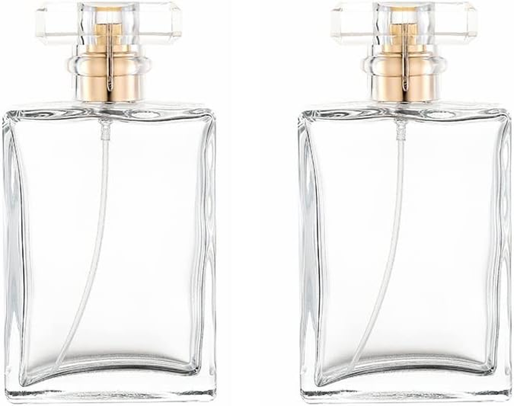 2 Pack 100Ml Clear Thick Glass Perfume Atomizer,Empty Refillable Perfume Spray Bottle for Men and Women,Portable Fragrance Fine Mist Spray Bottle Dispenser for Travel (Silver）