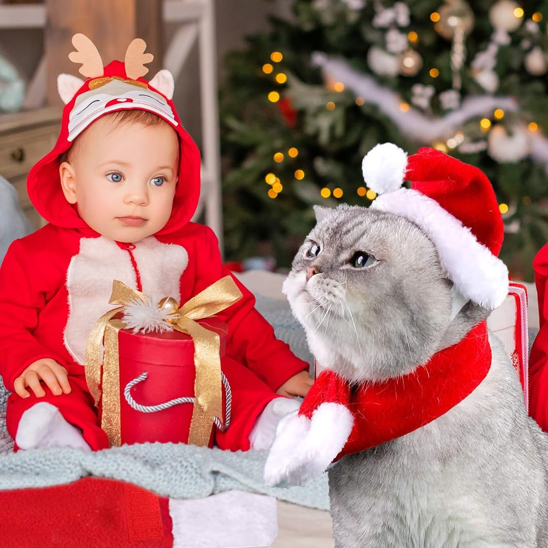 Cat Dog Christmas Costume, Pet Costume Christmas Clothing Christmas Hat and Scarf for Small Dog Cat, Red Cat Clothing, Dog Clothing, Funny Hat, Decoration, Christmas Outfit Gift image number 2
