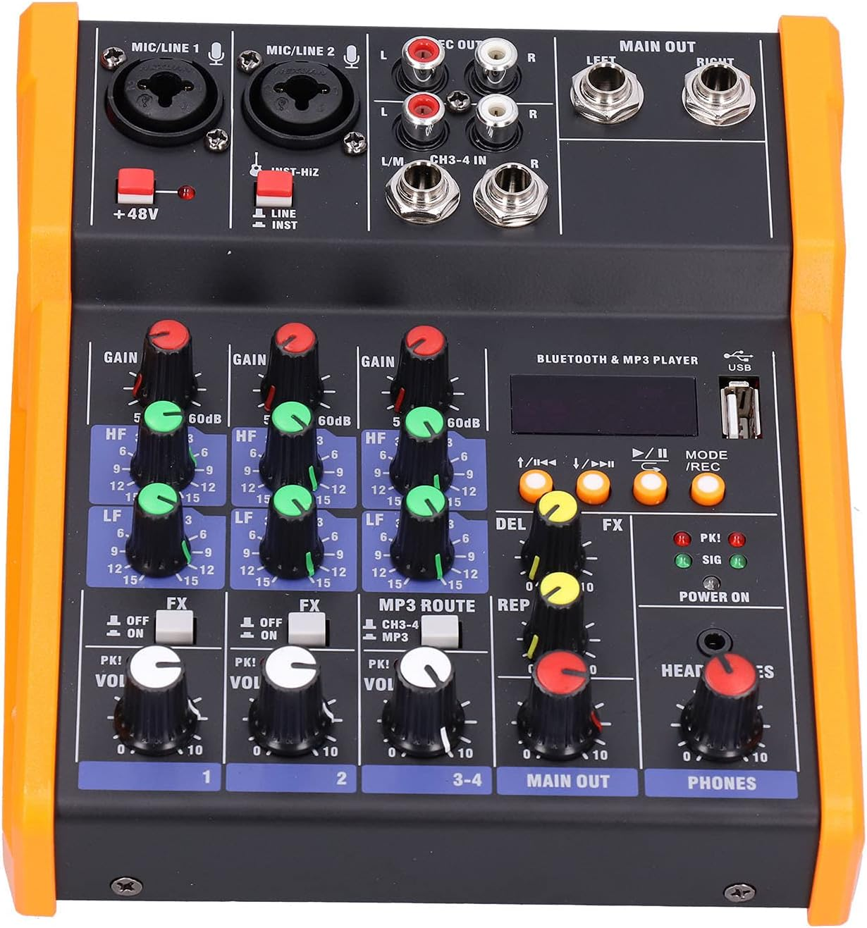 Audio Mixer, Professional Sound Board Console System Interface 4 Channel Support Mp3 /Wav/Lossless Ape/Flac Built in Digital Effect Processor, Compact Studio Mixer for Studio Recording DJ Console image number 4