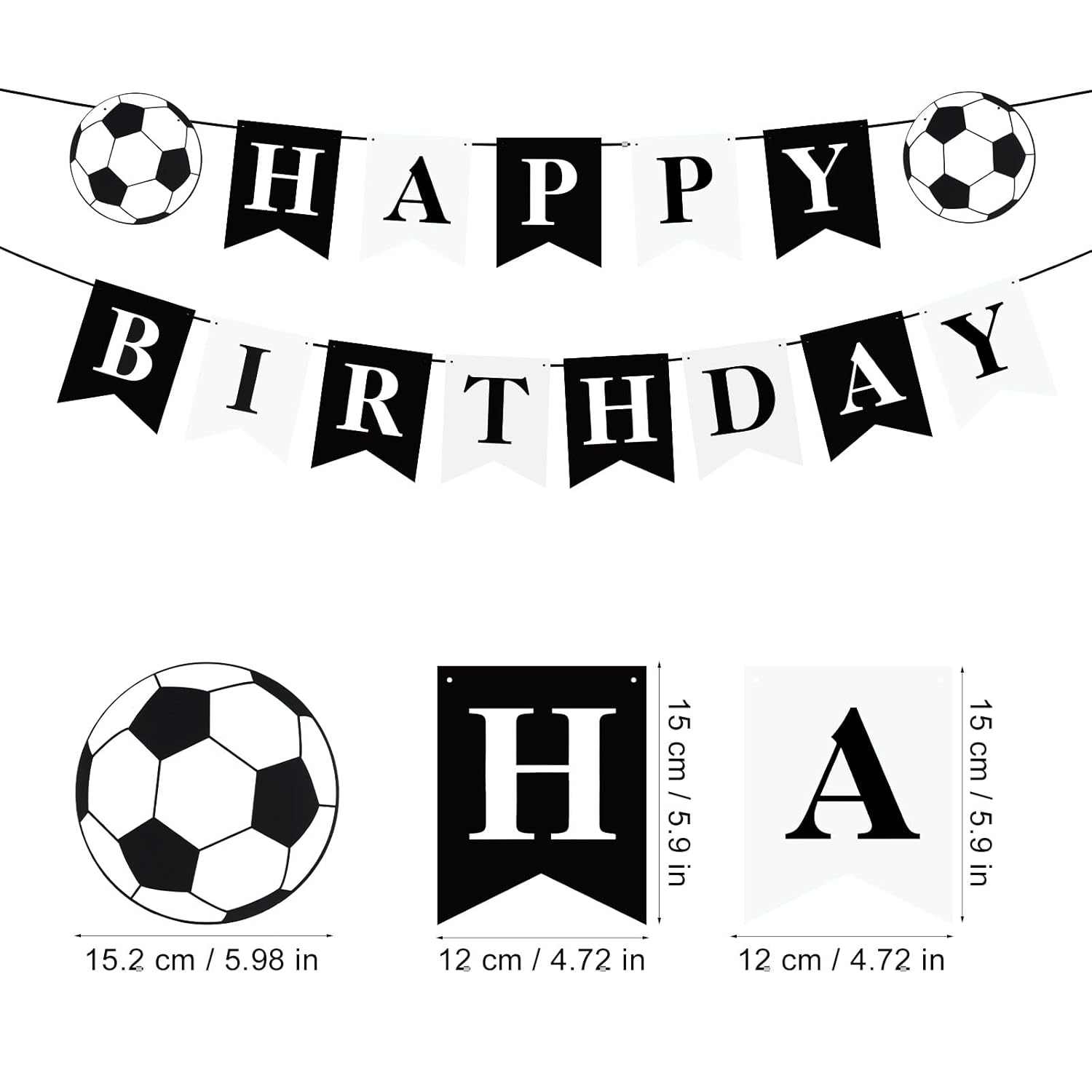 Birthday Football Banner Happy Birthday Football Theme Banner Party Decorations Football Banner Football Banner White Black for Boys Girls Football Fans Birthday Party image number 2