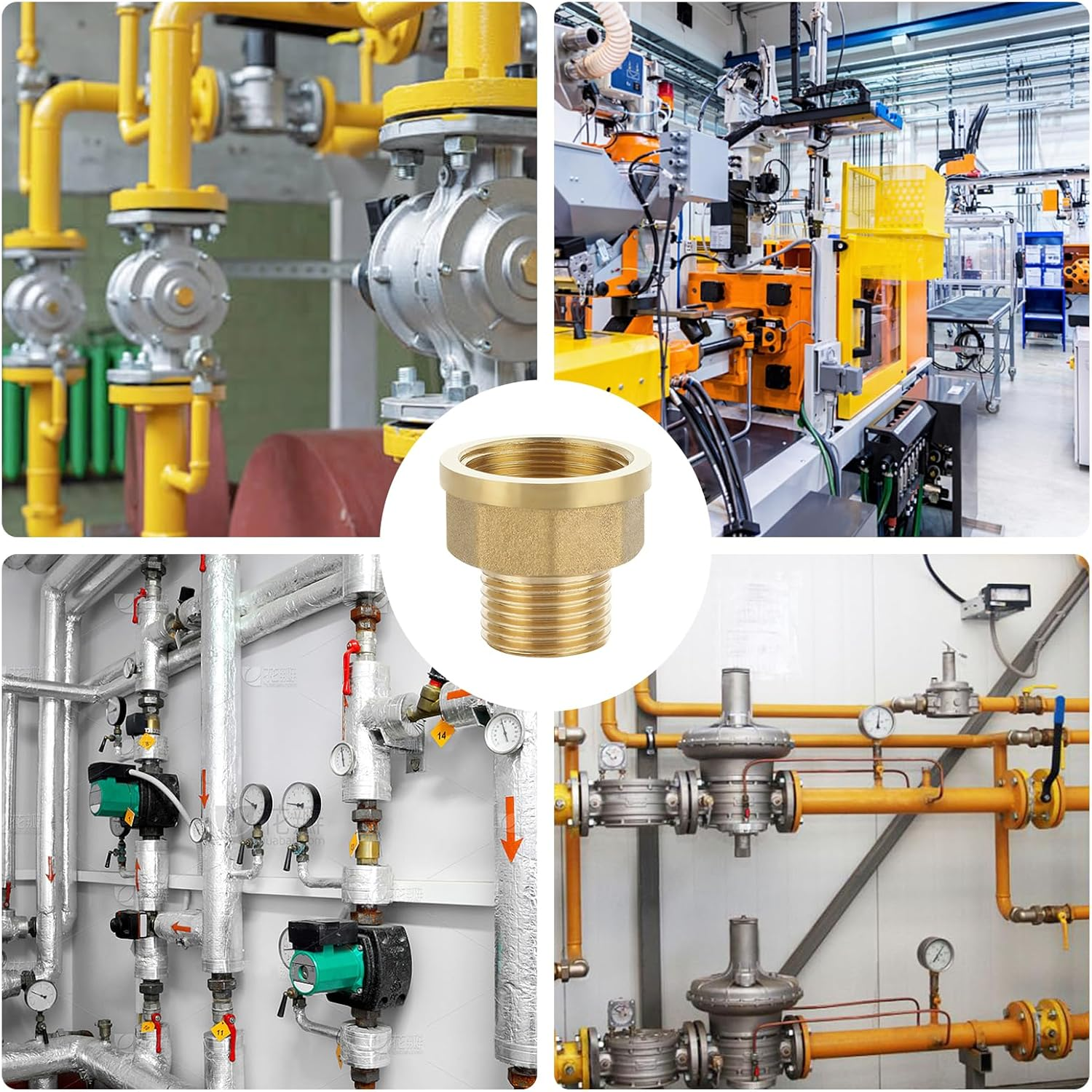 Pack of 2 Reducer 3/4 Inch to 1/2 Inch Brass Reducer Extension with 2 Pieces Rubber Seal AG/IG Adapter 3/4 Inch to 1/2 Inch for Pipe Connections image number 1