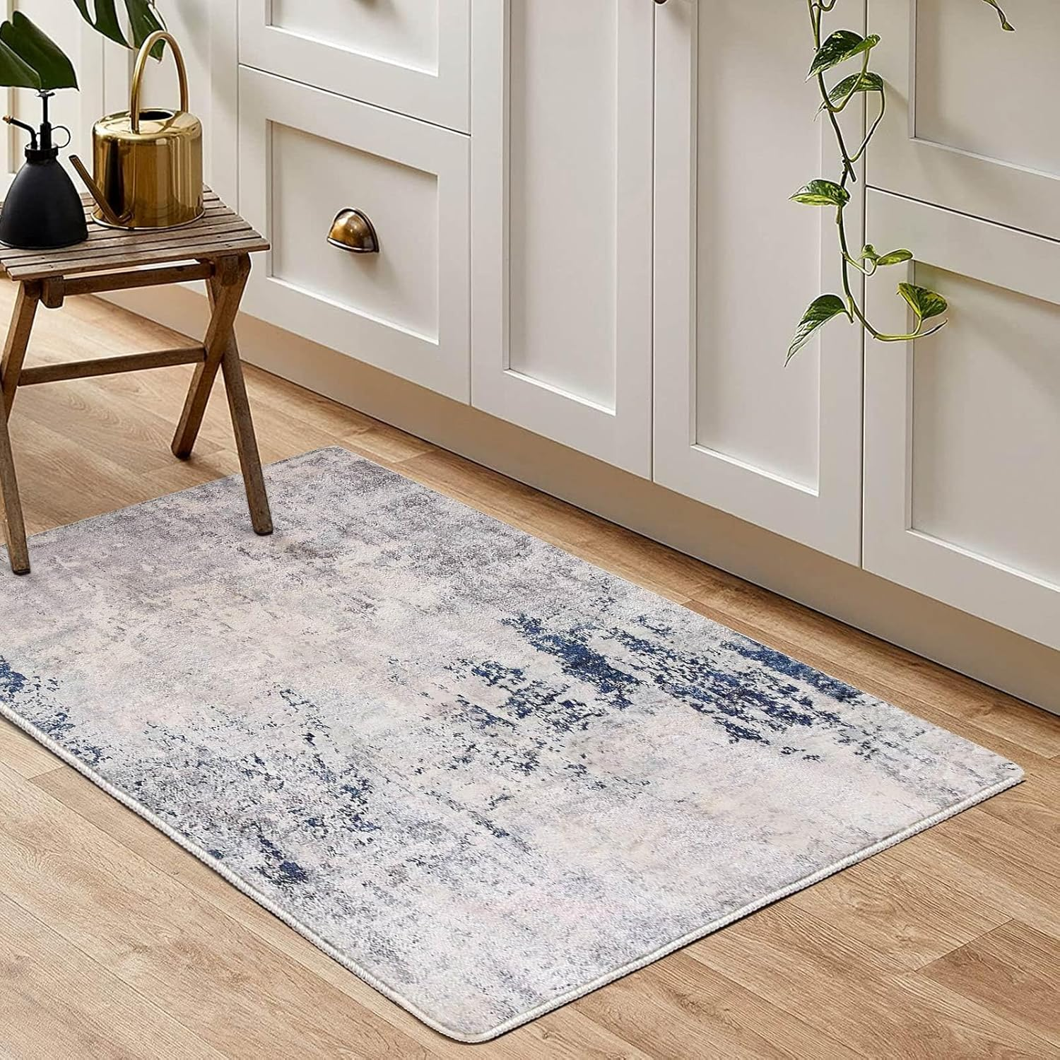 Rugs Living Room Grey Area Rugs for Bedroom Modern Abstract Rug Large Short Pile Rugs Carpet Non-Slip Soft Living Room Rugs Room Decor (Lake Blue/Grey/Beige, 120 X 160 Cm)