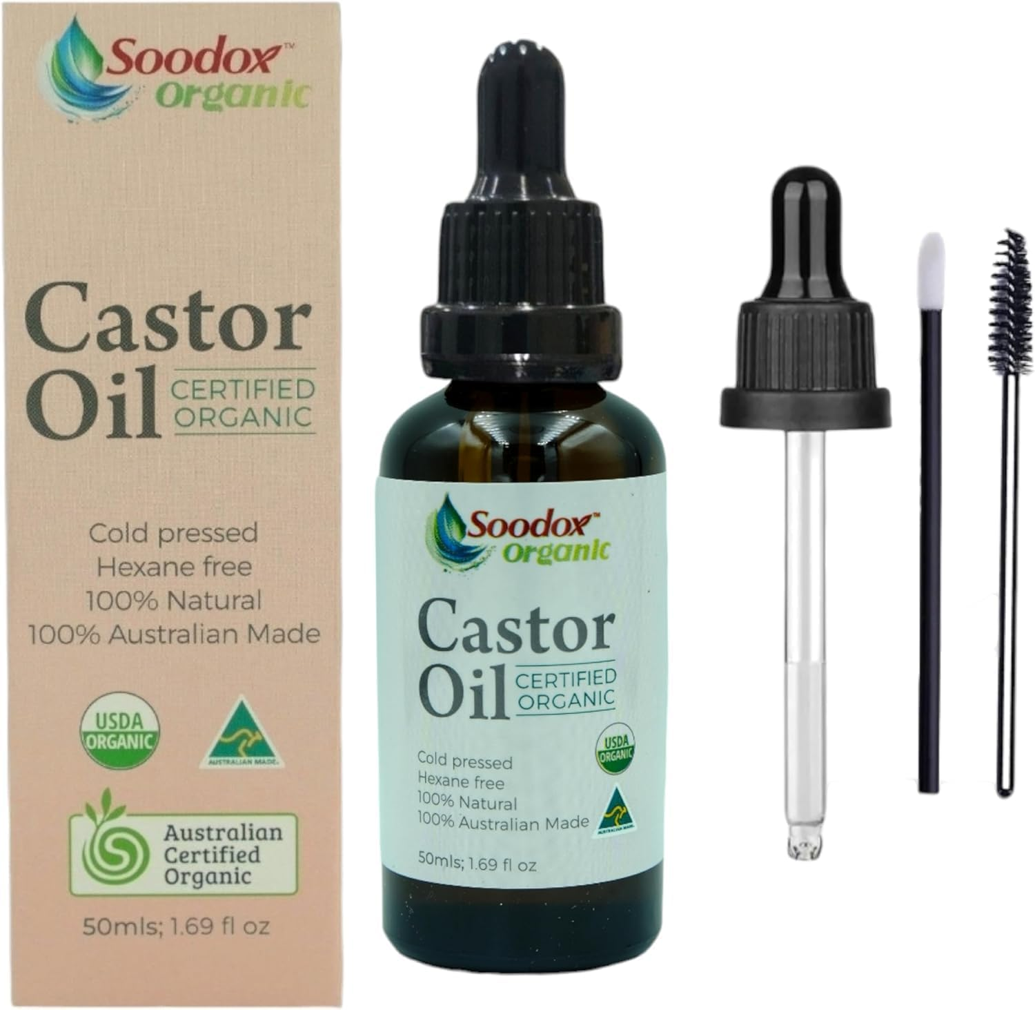 Soodox Certified Organic Castor & Rosemary Oil | 50Ml Glass Amber Bottles | Cold Pressed, Hexane Free image number 2
