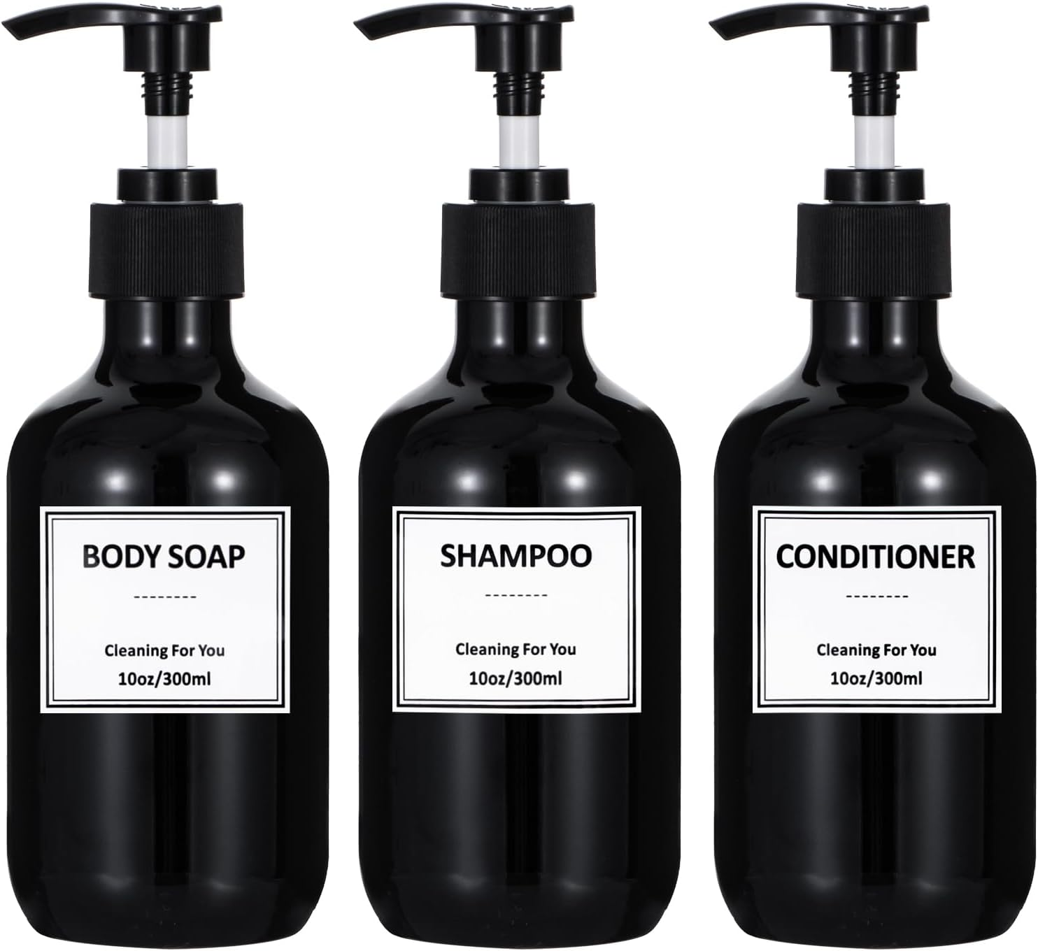 Yeeco 16.9Oz/500Ml Hand Soap Dispenser, Plastic Pump Bottles Dispenser with Waterproof Labels, Shampoo and Conditioner Dispenser for Liquid Soap, Kitchen, Bathroom, Commercial (3 Pack Black)